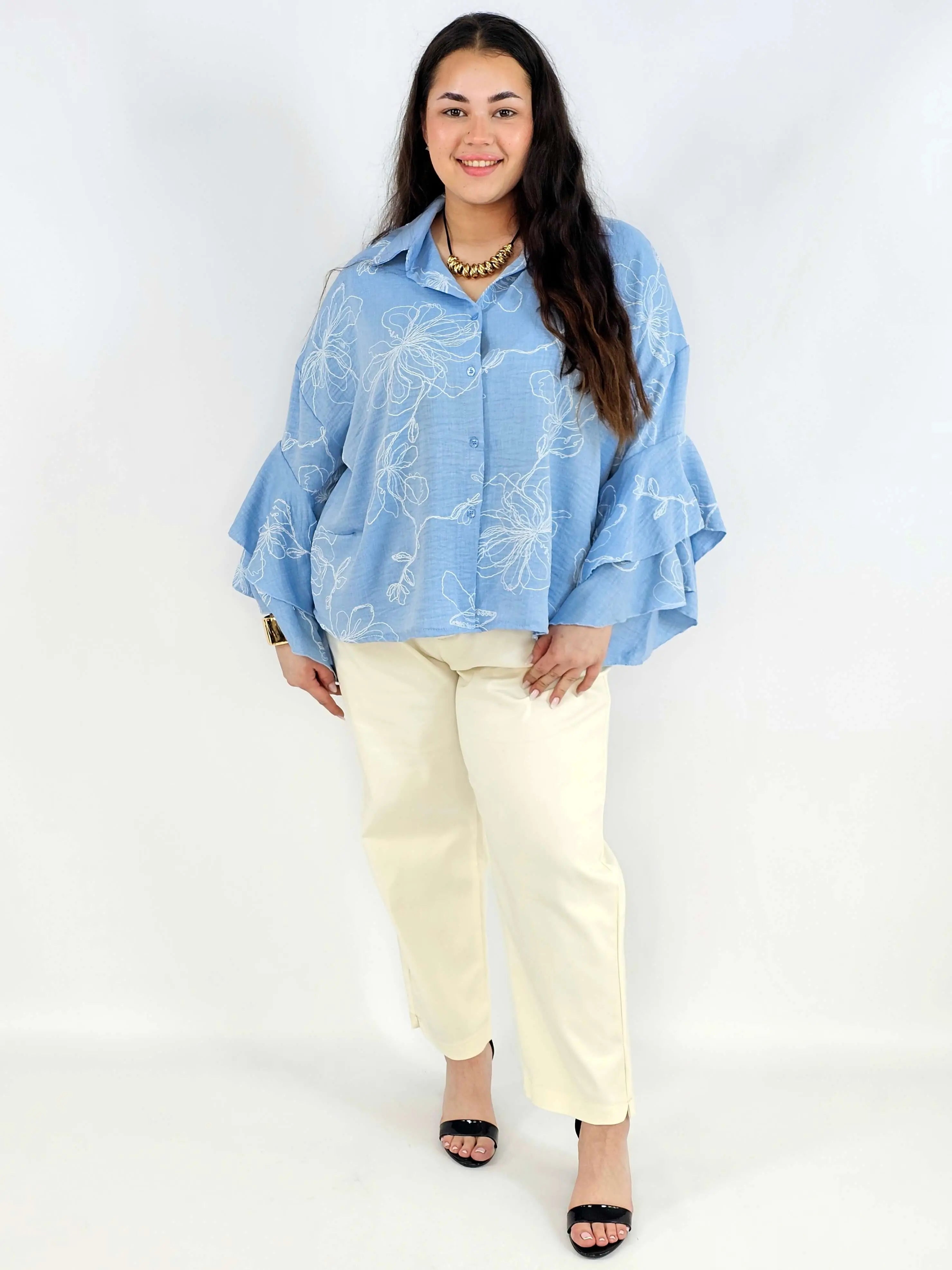Bluzka plus size z falbaniastym rękawem i kwiatowym wzorem Stylowa XL