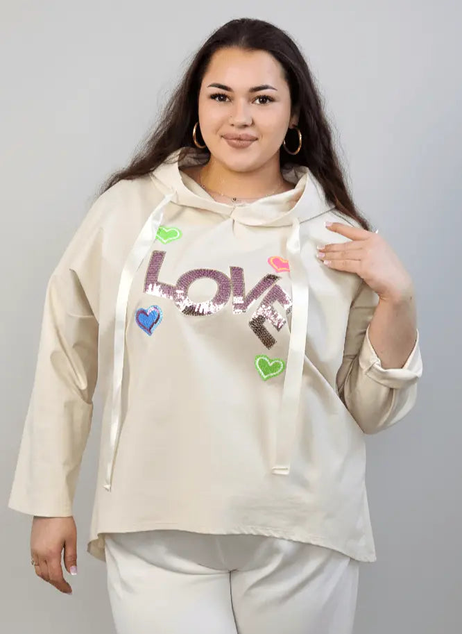 Bluzka plus size z kapturem LOVE – modna bluzka XXL Stylowa XL