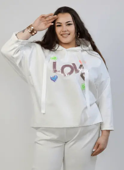 Bluzka plus size z kapturem LOVE – modna bluzka XXL Stylowa XL