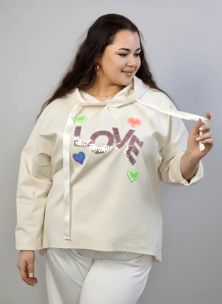 Bluzka plus size z kapturem LOVE – modna bluzka XXL Stylowa XL