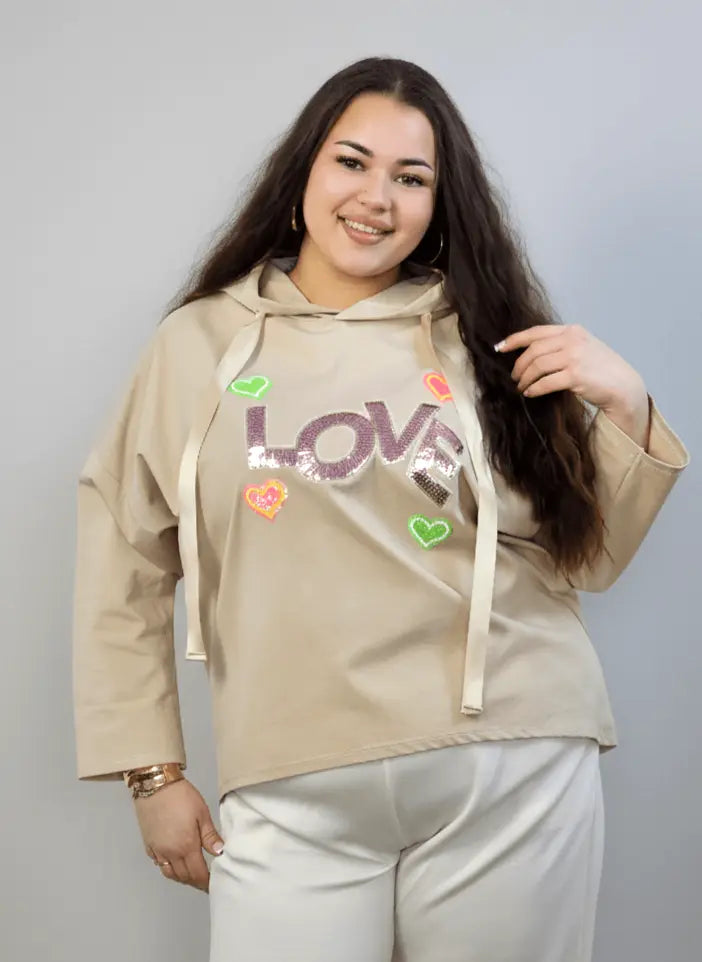 Bluzka plus size z kapturem LOVE – modna bluzka XXL Stylowa XL