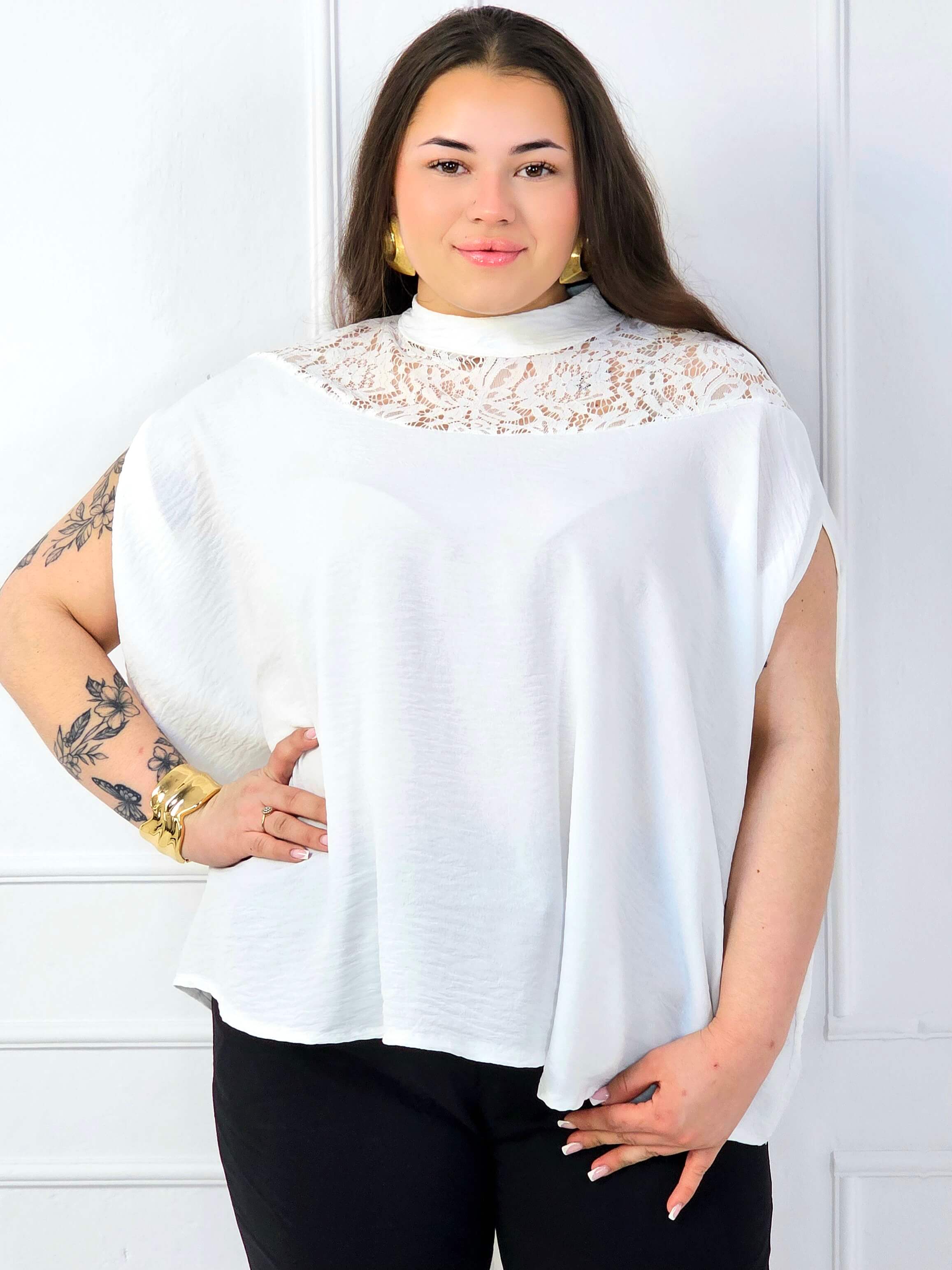 Bluzka plus size z koronką przy dekolcie – elegancka bluzka XXL dla kobiet Stylowa XL