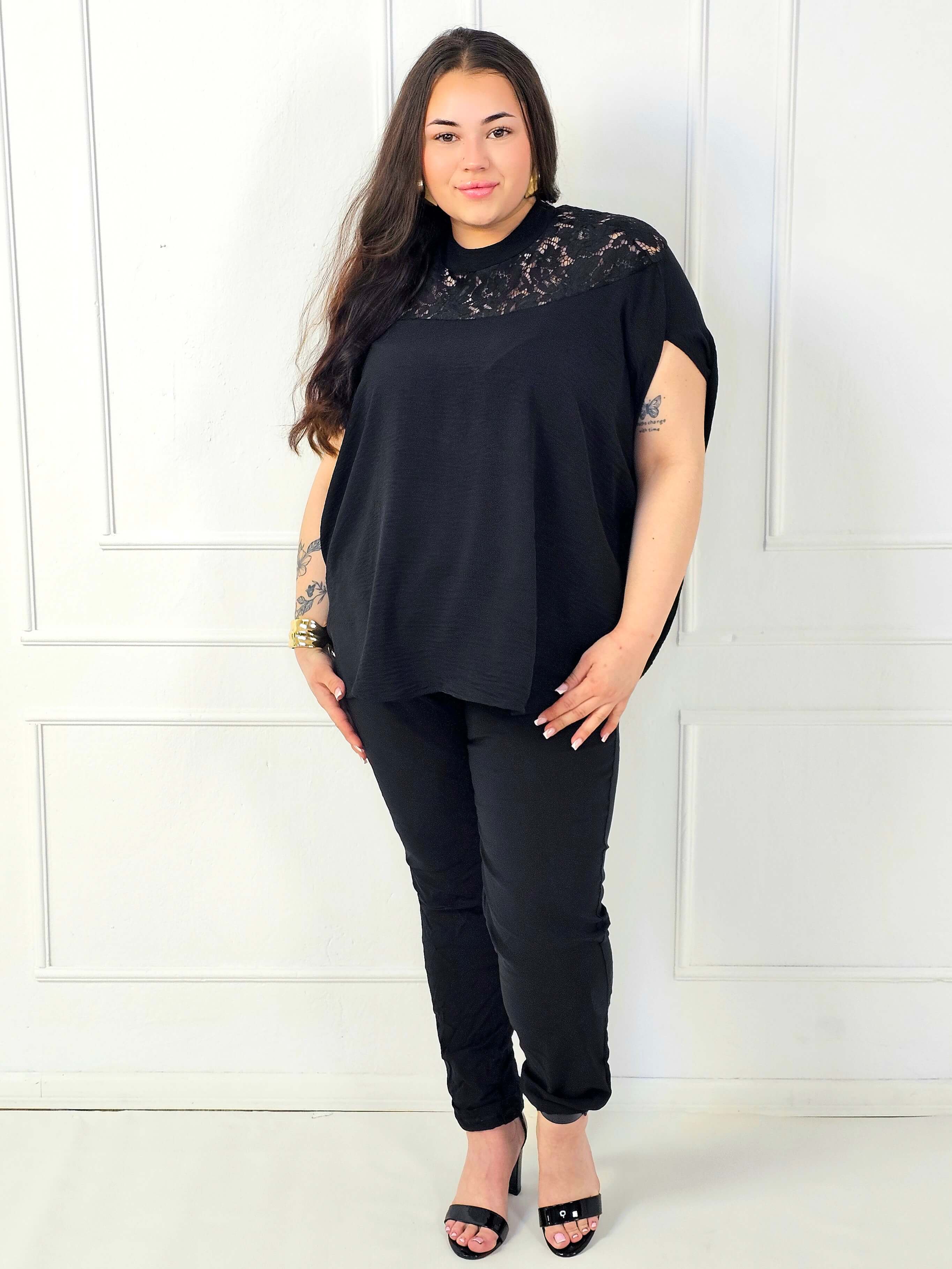 Bluzka plus size z koronką przy dekolcie – elegancka bluzka XXL dla kobiet Stylowa XL