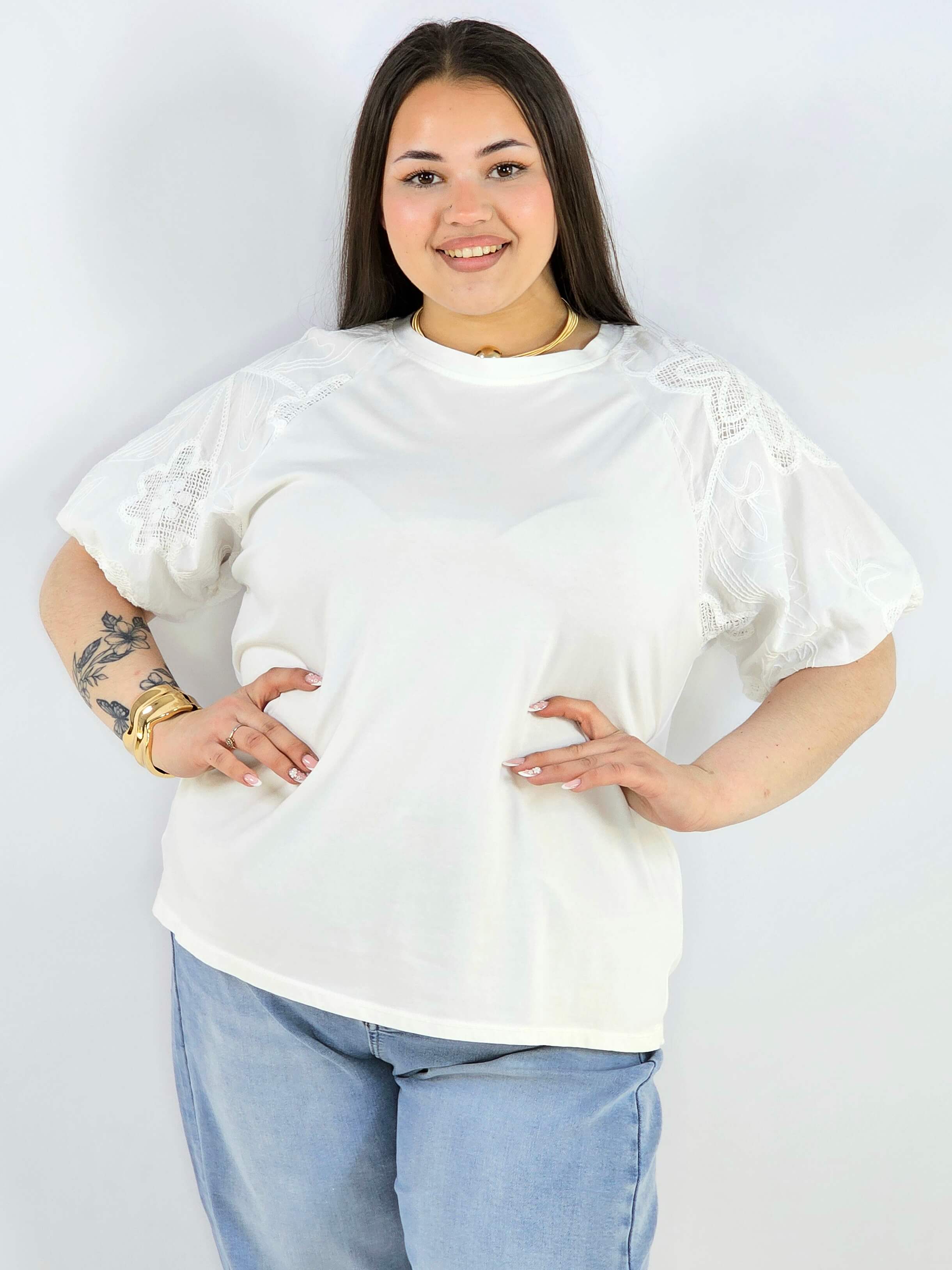 Bluzka plus size z koronkowymi rękawami elegancka lekka XXL Stylowa XL