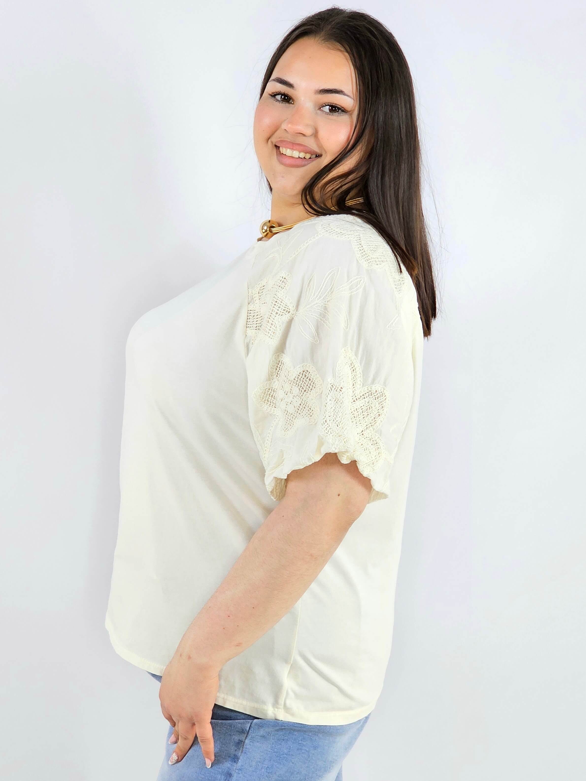 Bluzka plus size z koronkowymi rękawami elegancka lekka XXL Stylowa XL