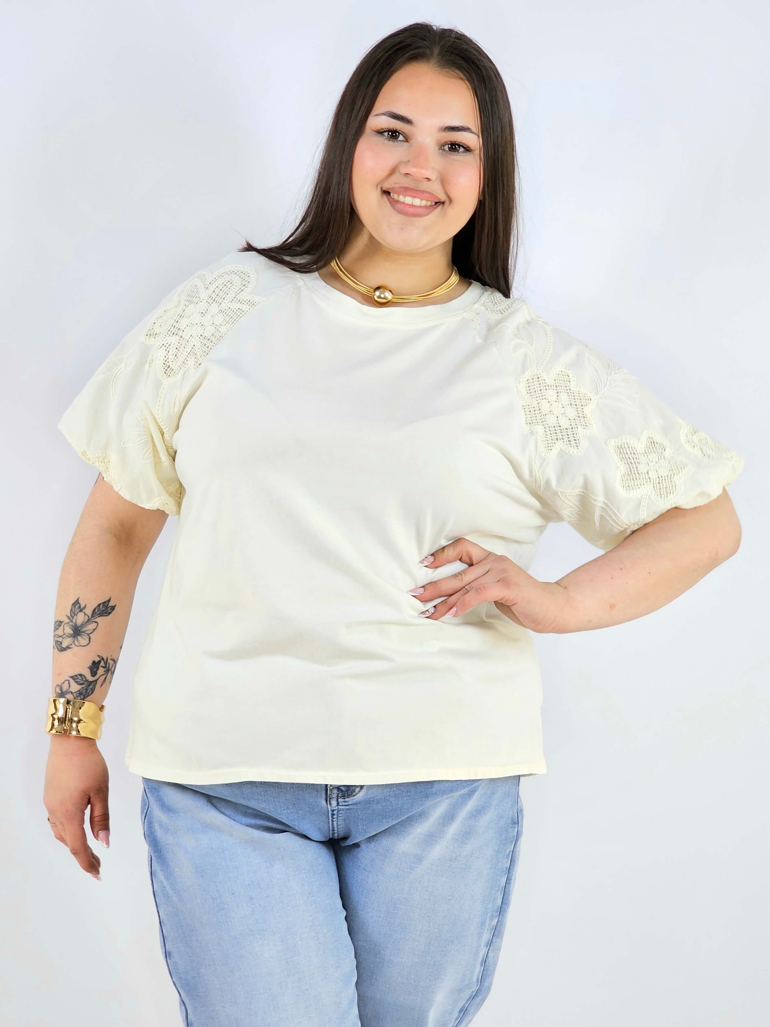 Bluzka plus size z koronkowymi rękawami elegancka lekka XXL Stylowa XL