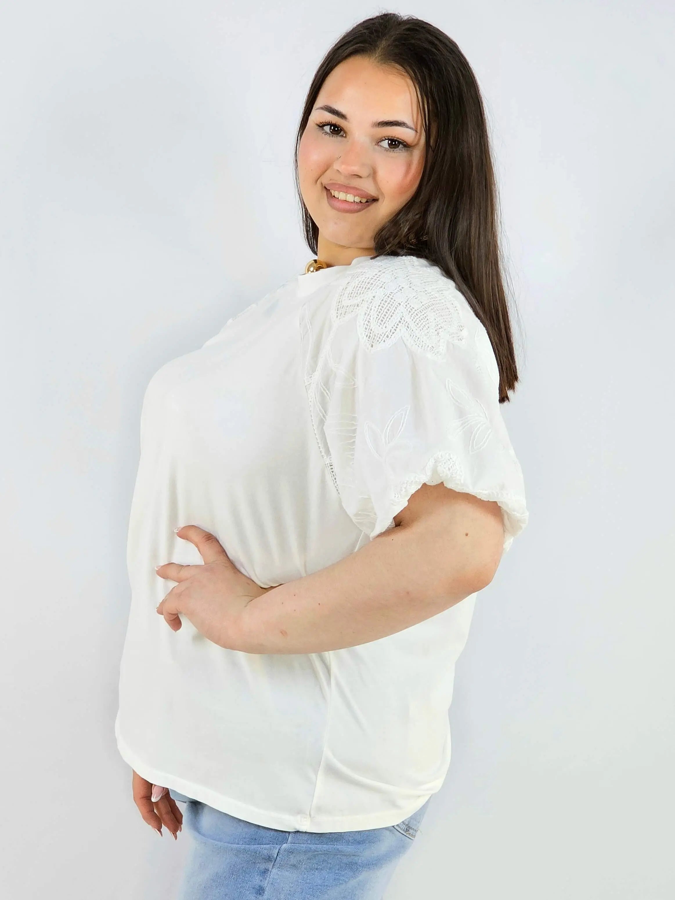 Bluzka plus size z koronkowymi rękawami elegancka lekka XXL Stylowa XL