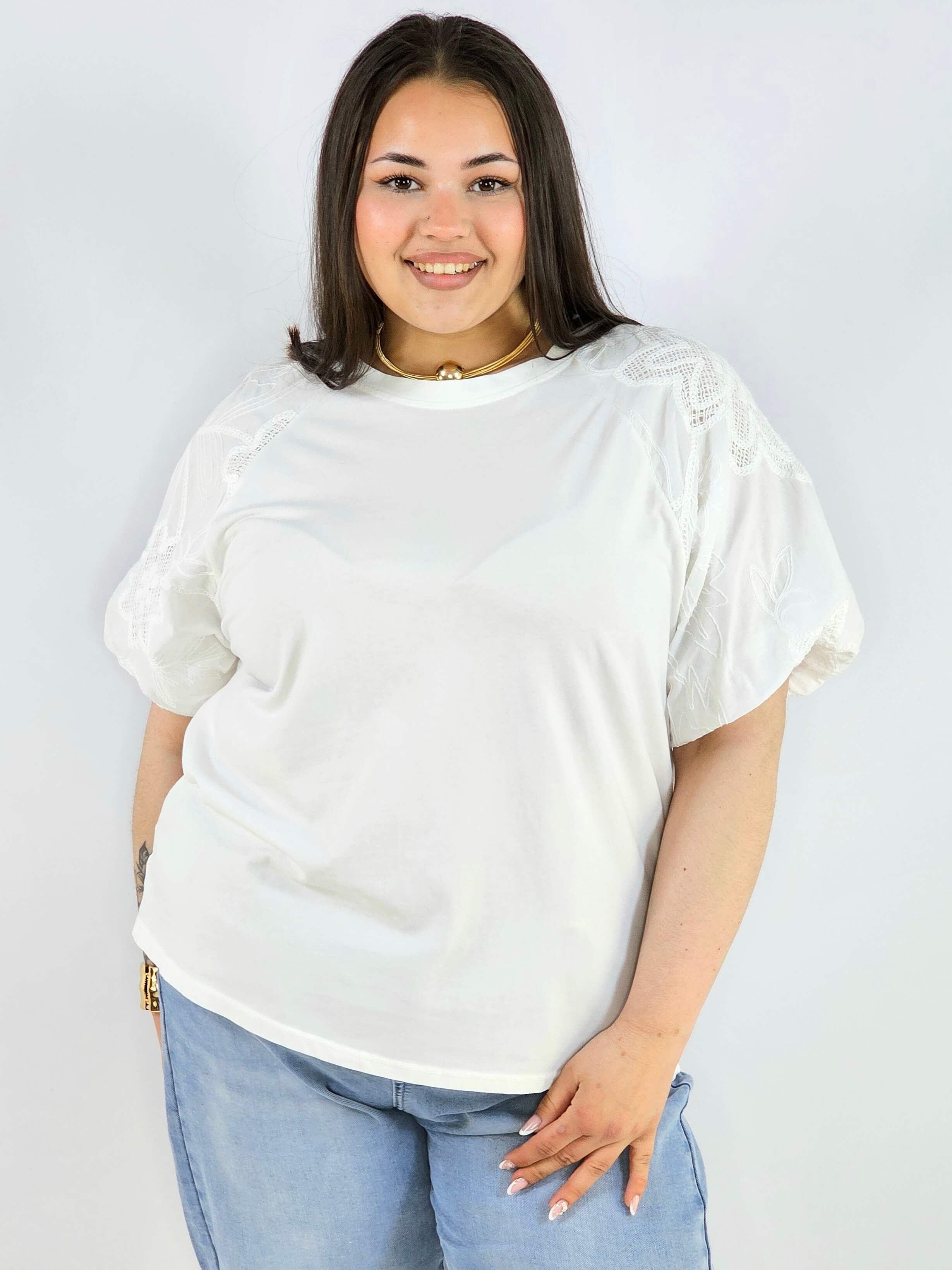Bluzka plus size z koronkowymi rękawami elegancka lekka XXL Stylowa XL