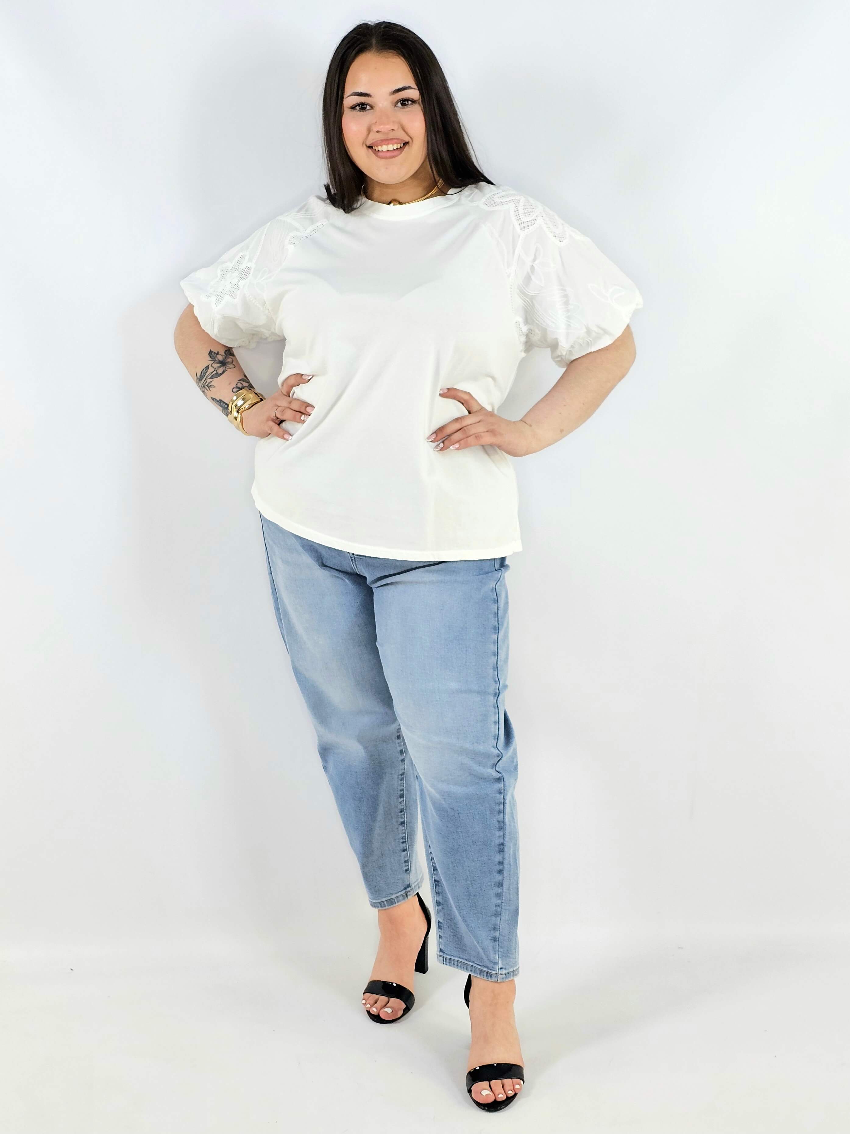 Bluzka plus size z koronkowymi rękawami elegancka lekka XXL Stylowa XL