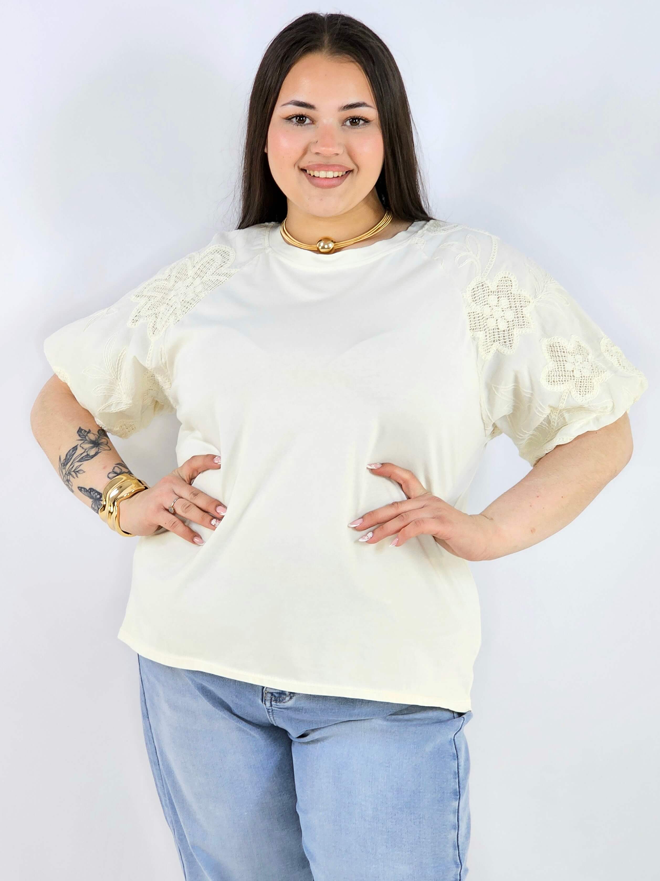 Bluzka plus size z koronkowymi rękawami elegancka lekka XXL Stylowa XL