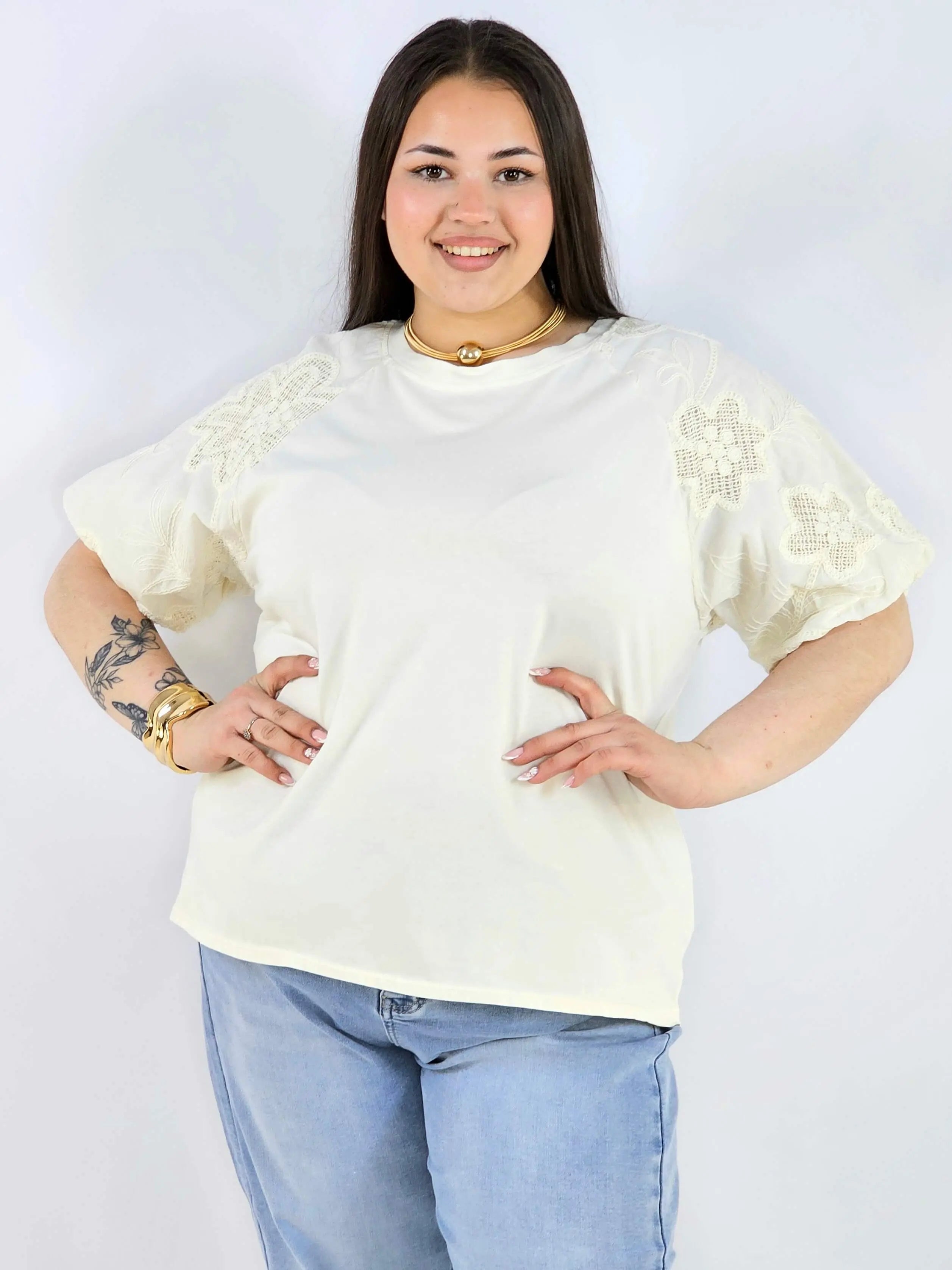 Bluzka plus size z koronkowymi rękawami elegancka lekka XXL Stylowa XL