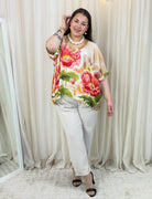 Bluzka plus size z kwiatowym printem i dekoltem V Stylowa XL