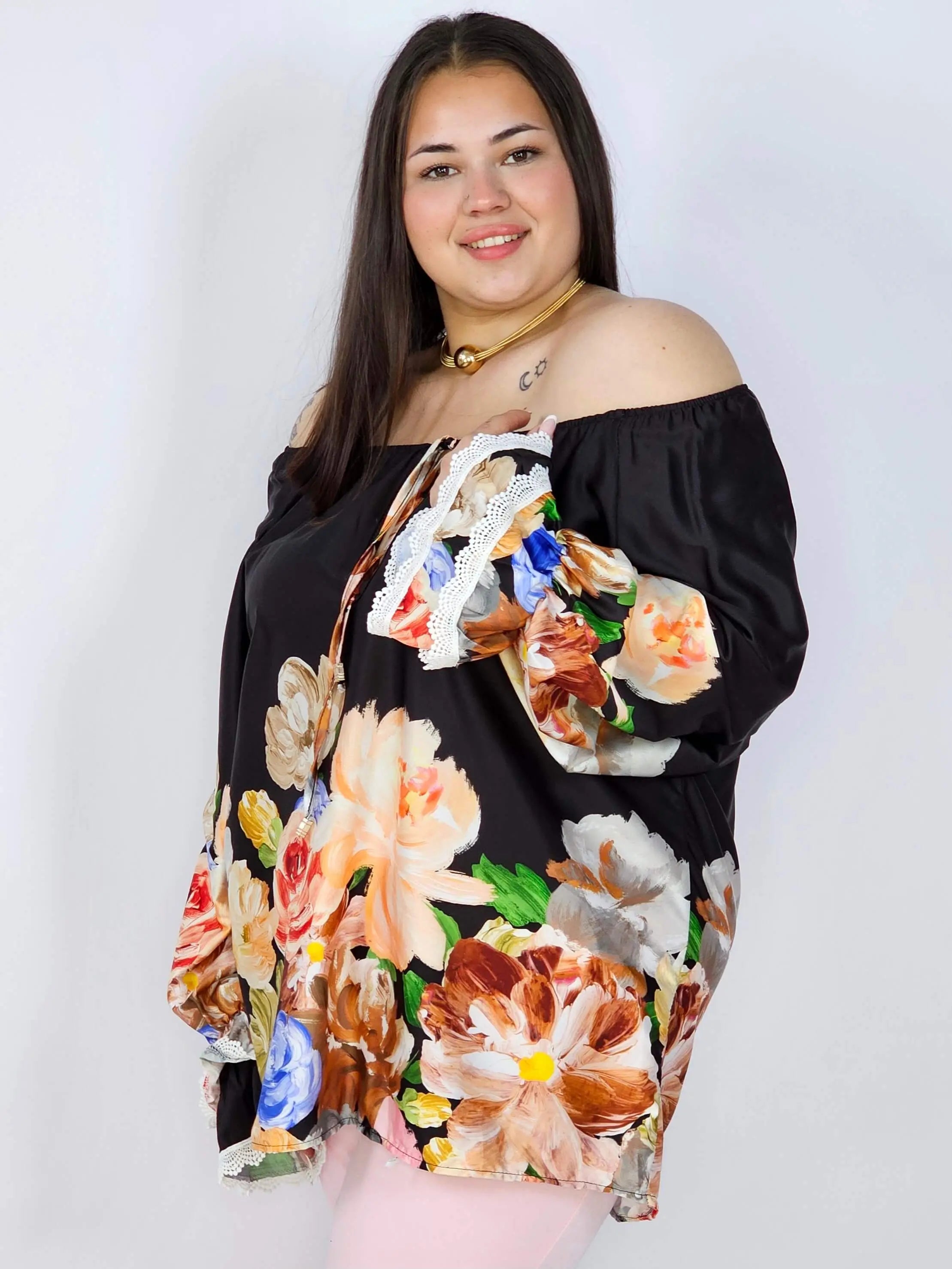 Bluzka plus size z kwiatowym printem i wiązaniem Stylowa XL
