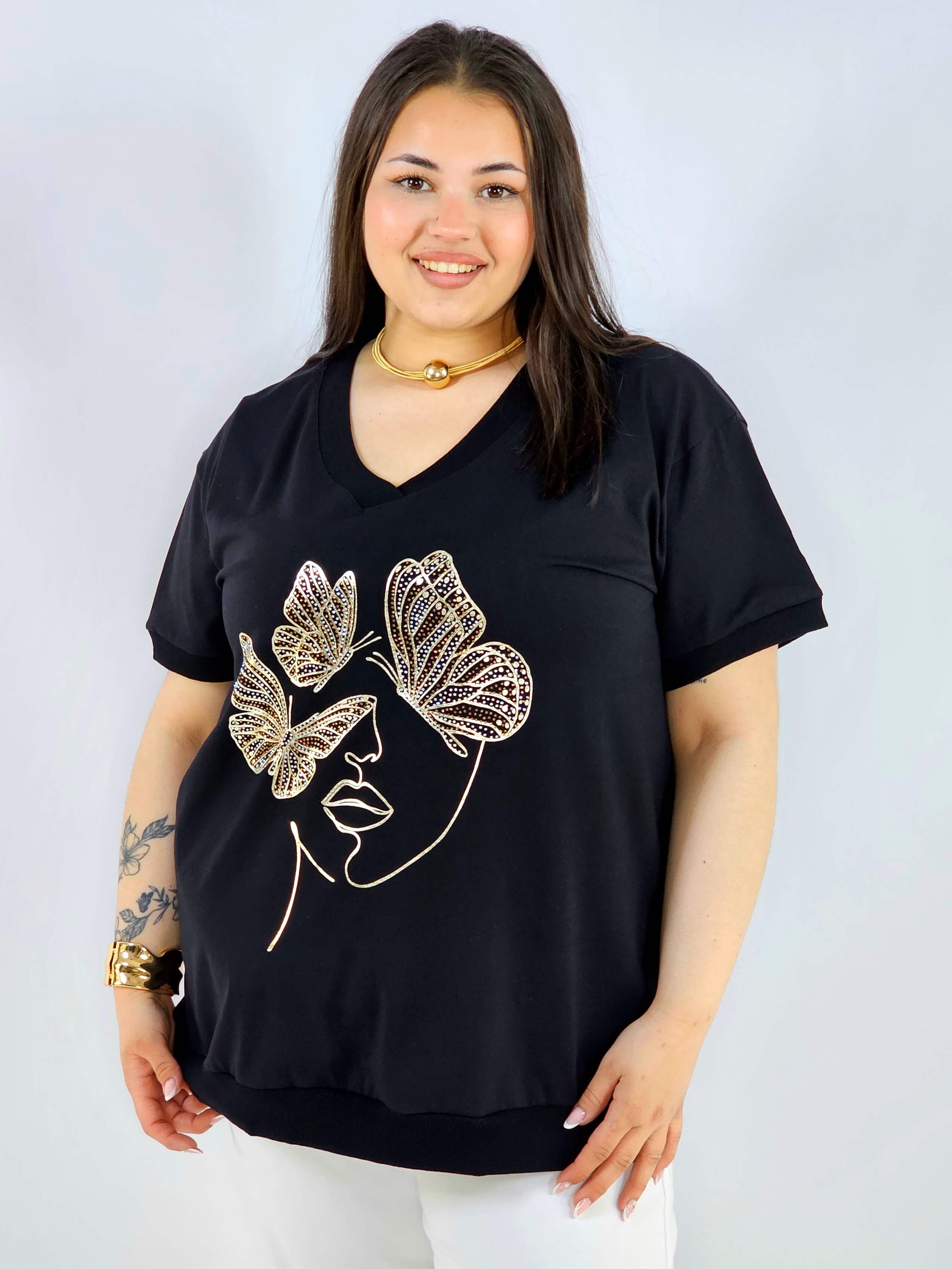 Bluzka plus size z motylem elegancka z dekoltem V XXL Stylowa XL