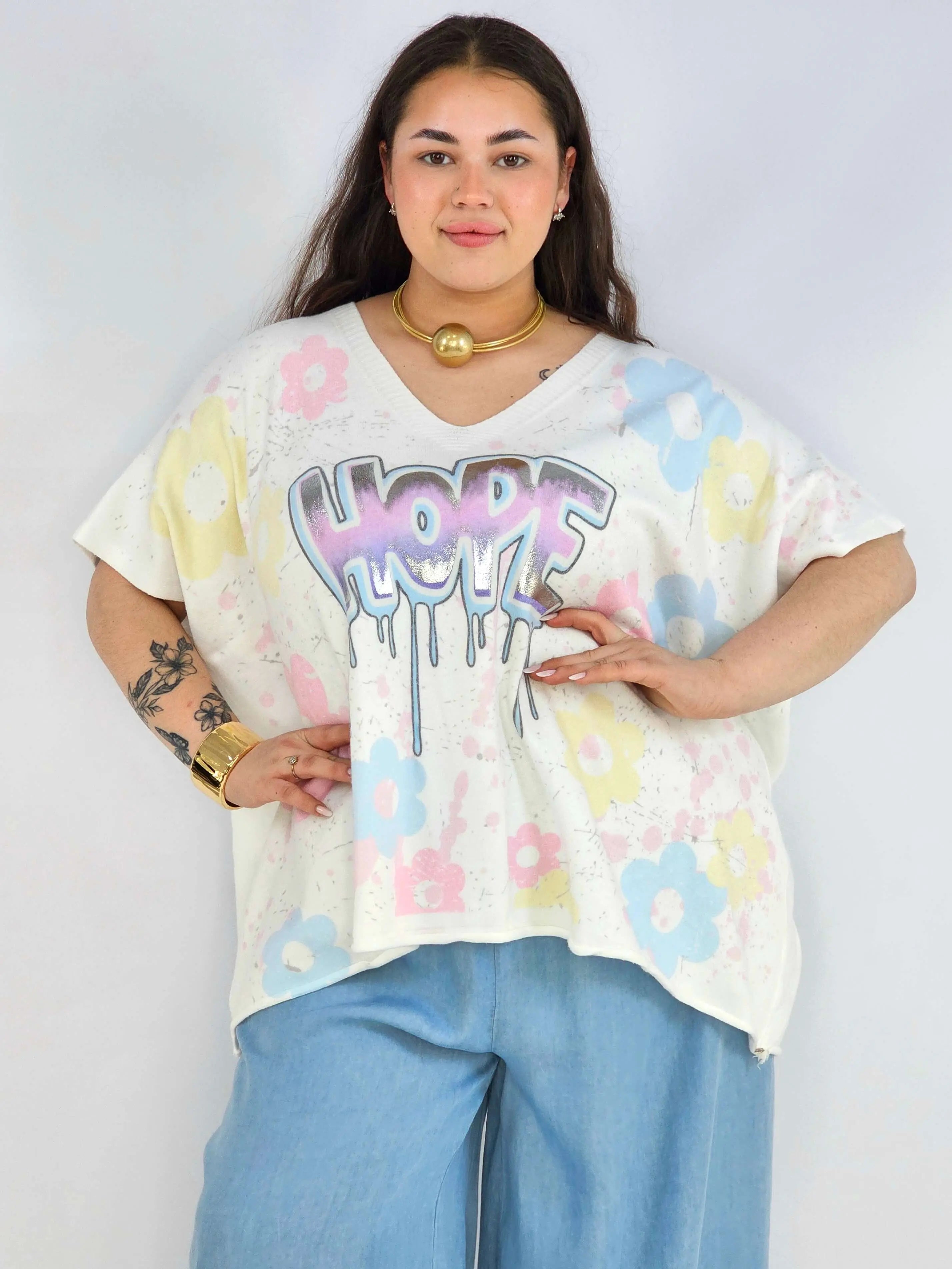 Bluzka plus size z nadrukiem HOPE – luźna bluzka XXL w kwiaty Stylowa XL