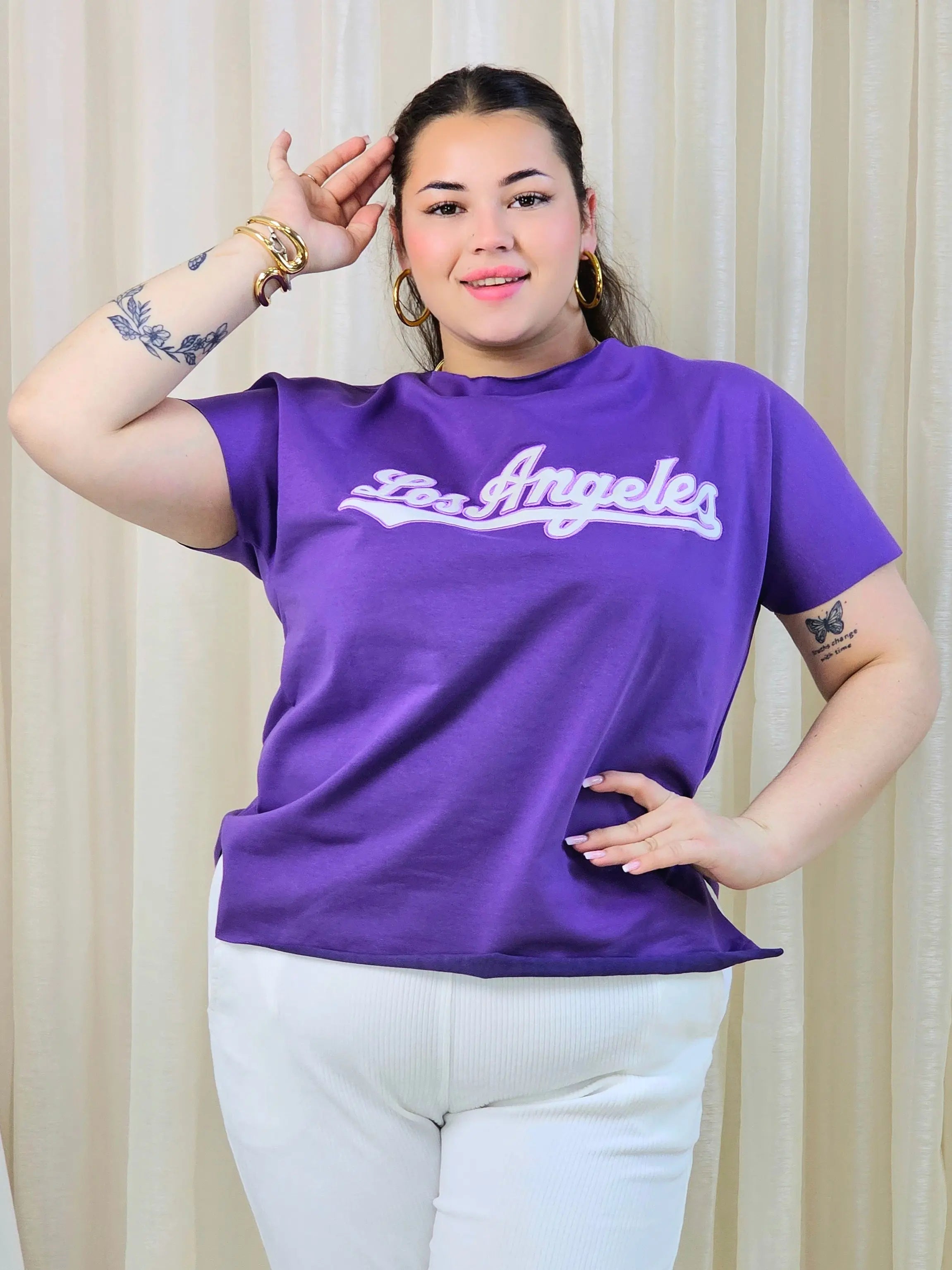 Bluzka plus size z napisem Los Angeles – modna koszulka damska XXL Stylowa XL