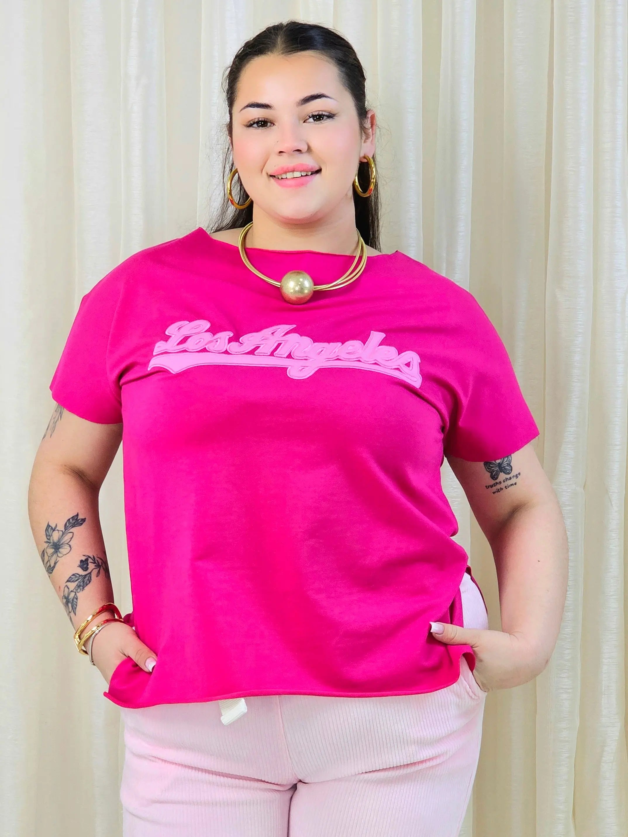 Bluzka plus size z napisem Los Angeles – modna koszulka damska XXL Stylowa XL