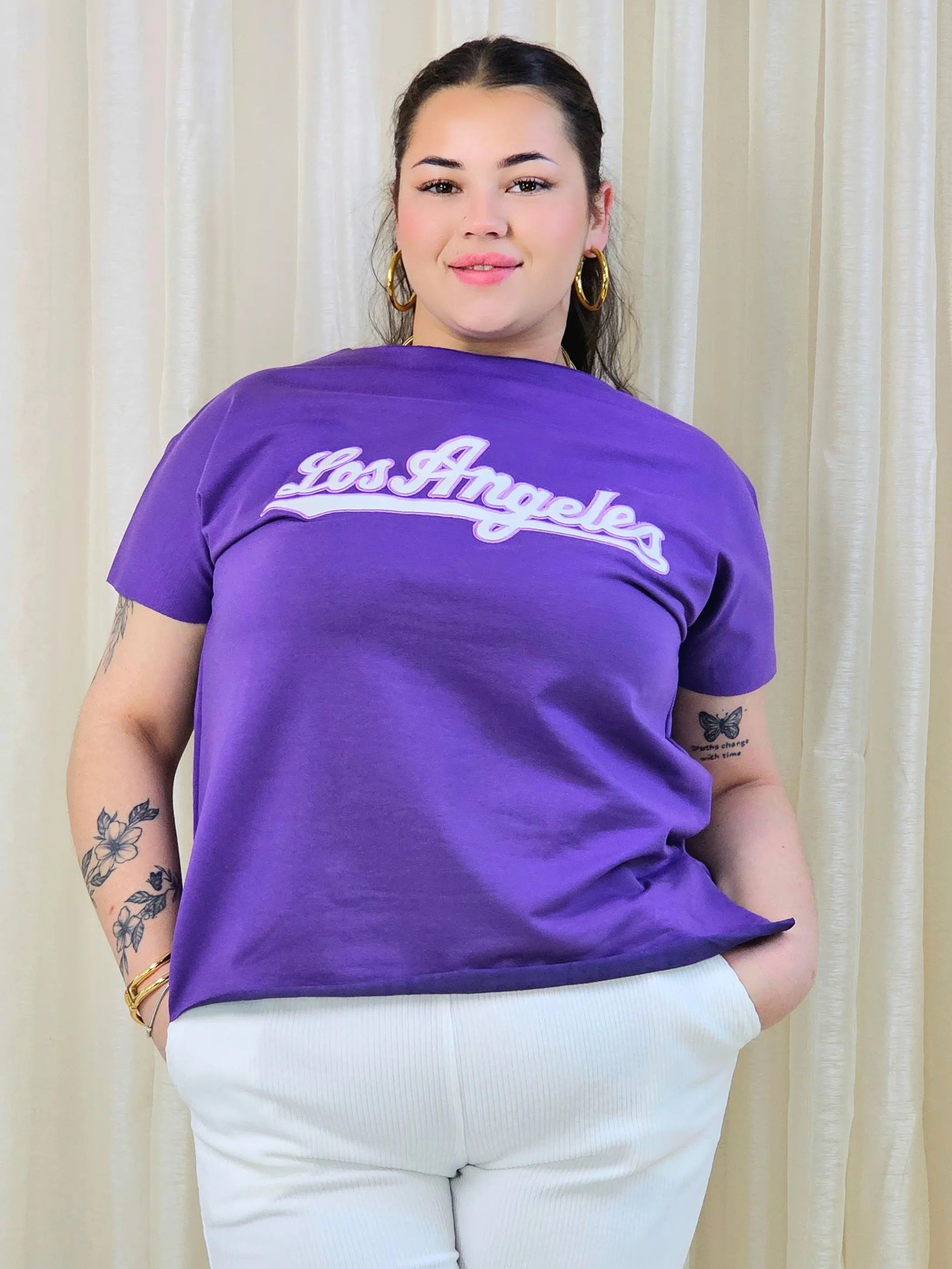 Bluzka plus size z napisem Los Angeles – modna koszulka damska XXL Stylowa XL