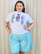 Bluzka plus size z ozdobnym nadrukiem i krótkim rękawem Stylowa XL