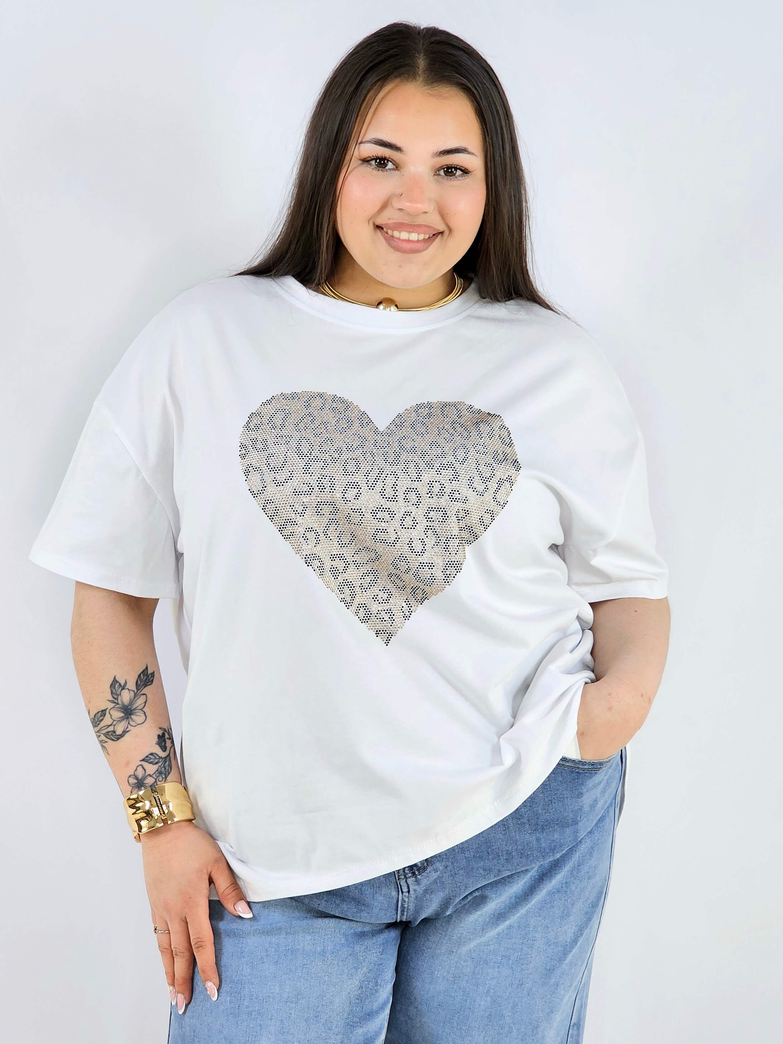 Bluzka plus size z ozdobnym sercem oversize lekka i stylowa Stylowa XL