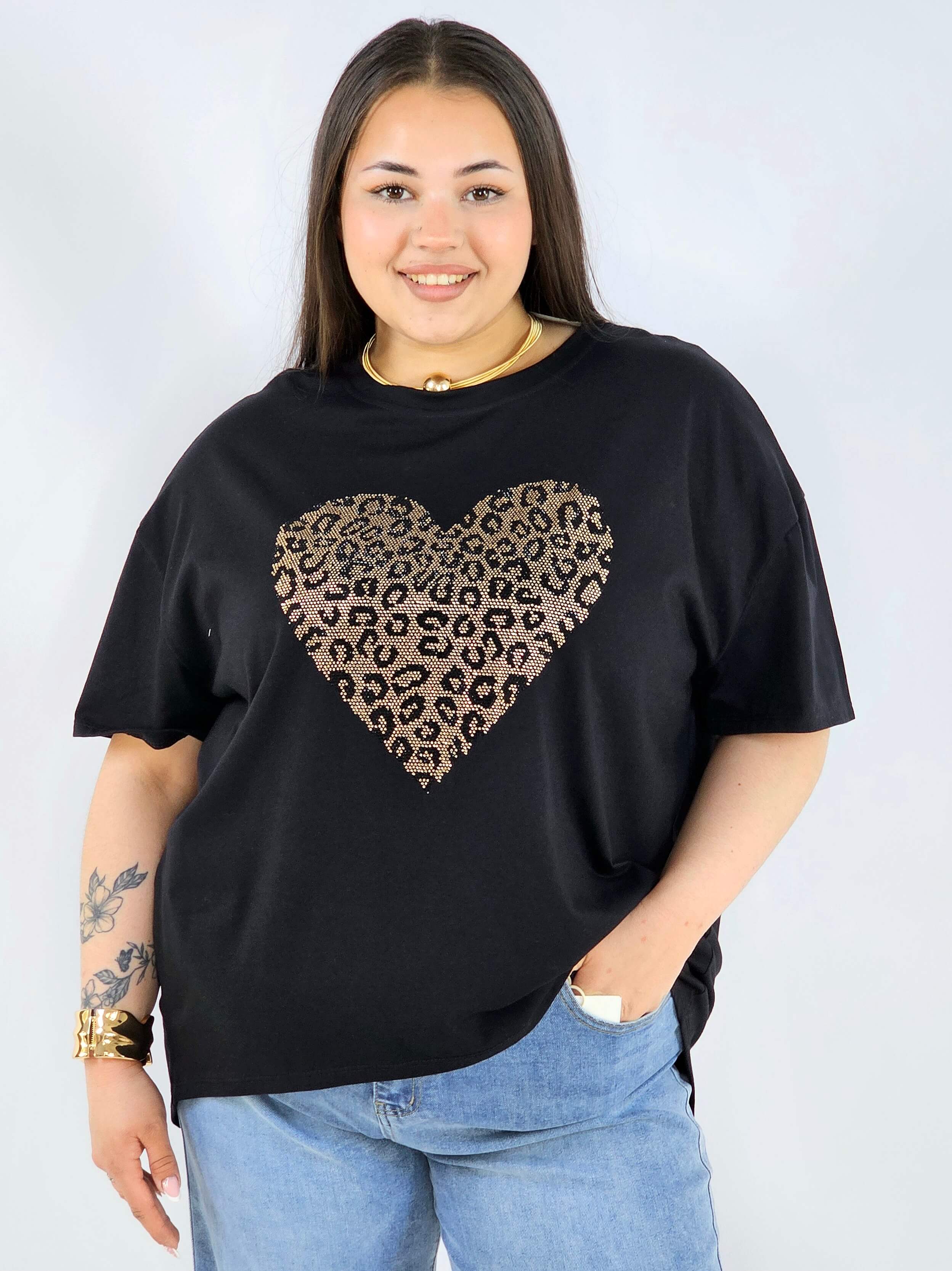 Bluzka plus size z ozdobnym sercem oversize lekka i stylowa Stylowa XL