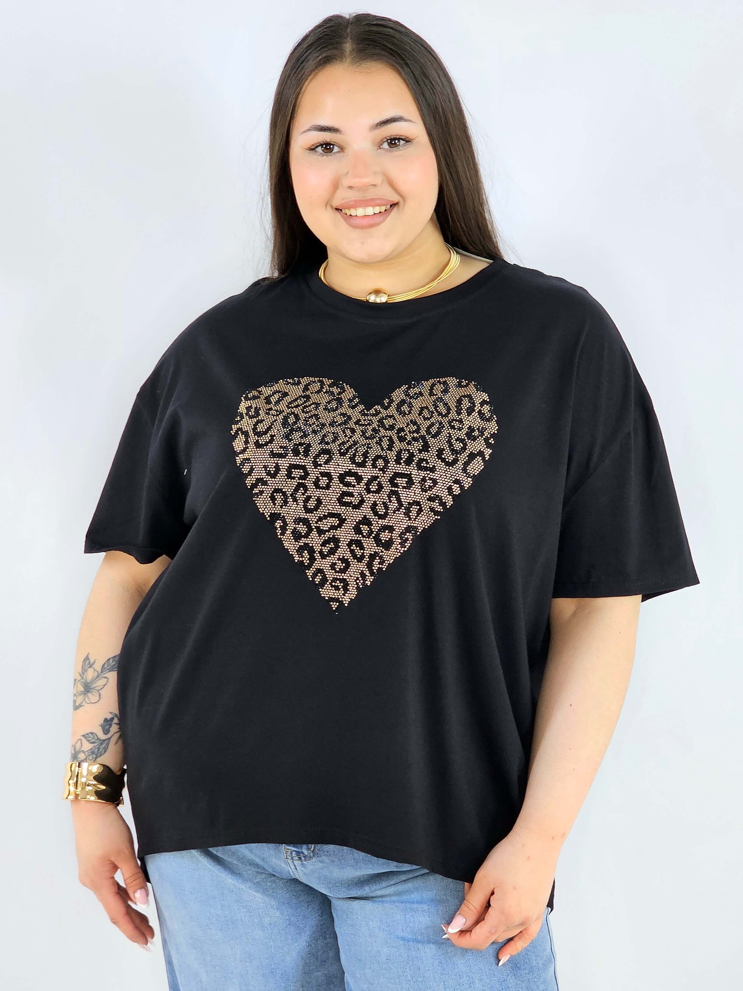 Bluzka plus size z ozdobnym sercem oversize lekka i stylowa Stylowa XL