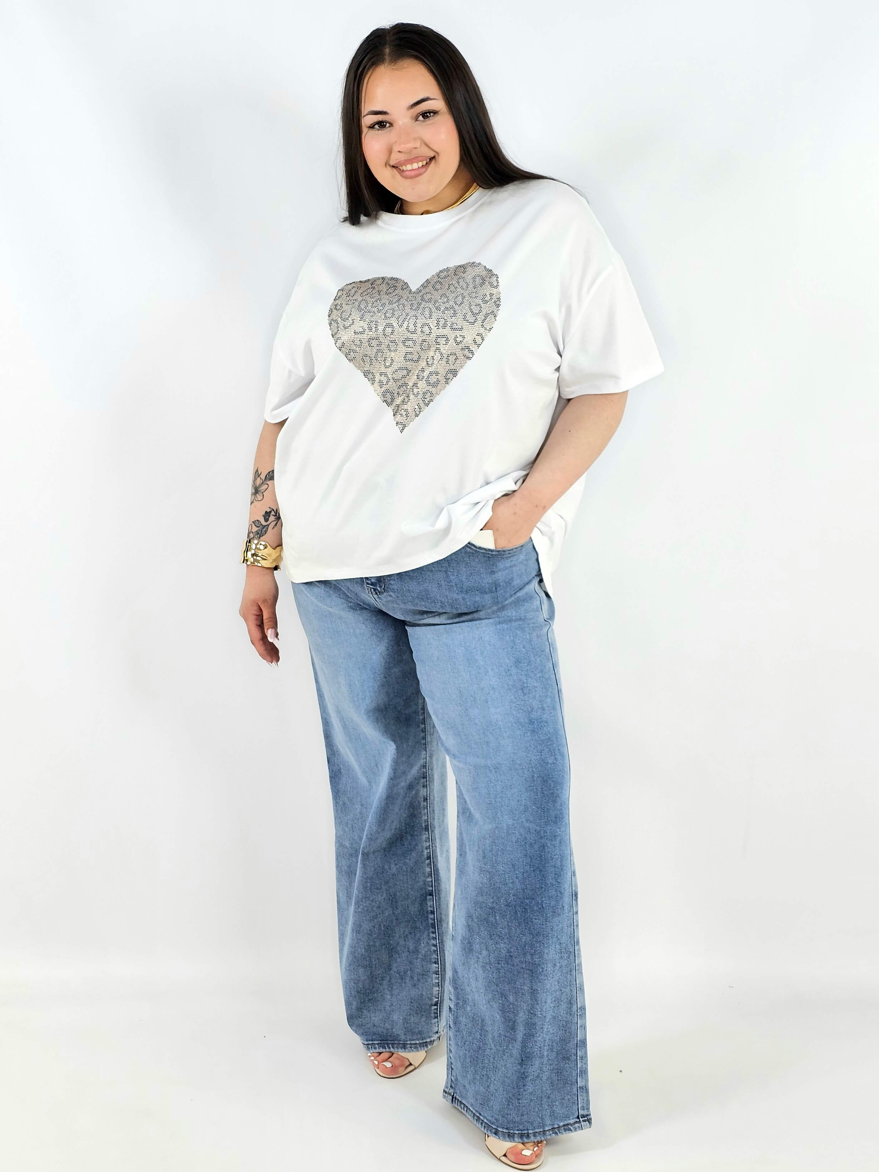 Bluzka plus size z ozdobnym sercem oversize lekka i stylowa Stylowa XL