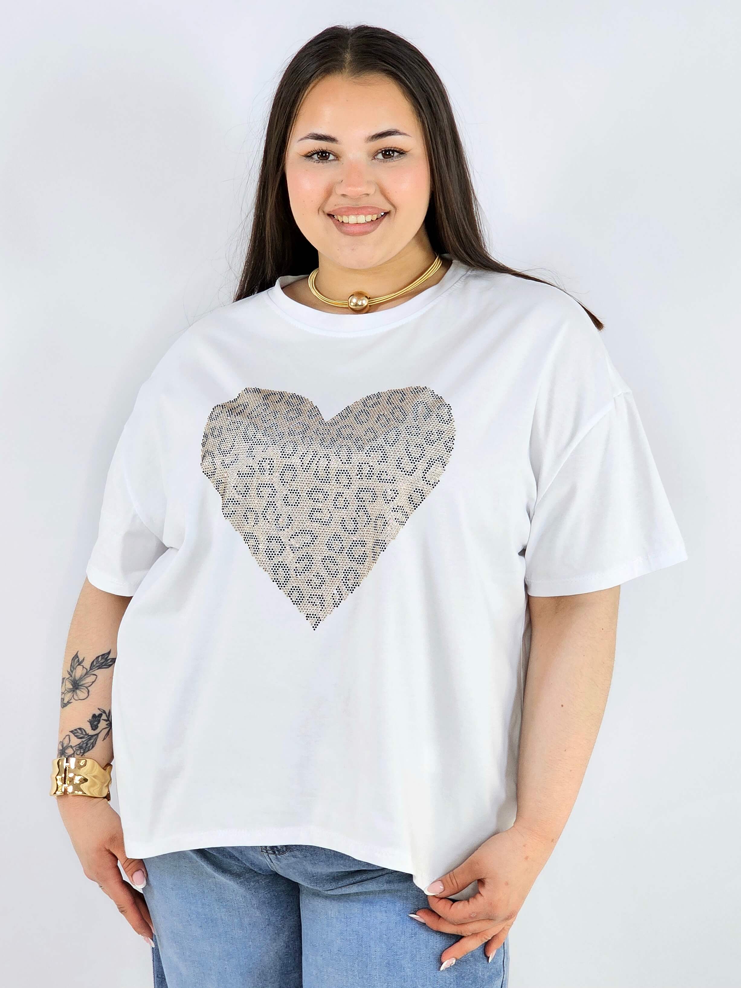 Bluzka plus size z ozdobnym sercem oversize lekka i stylowa Stylowa XL