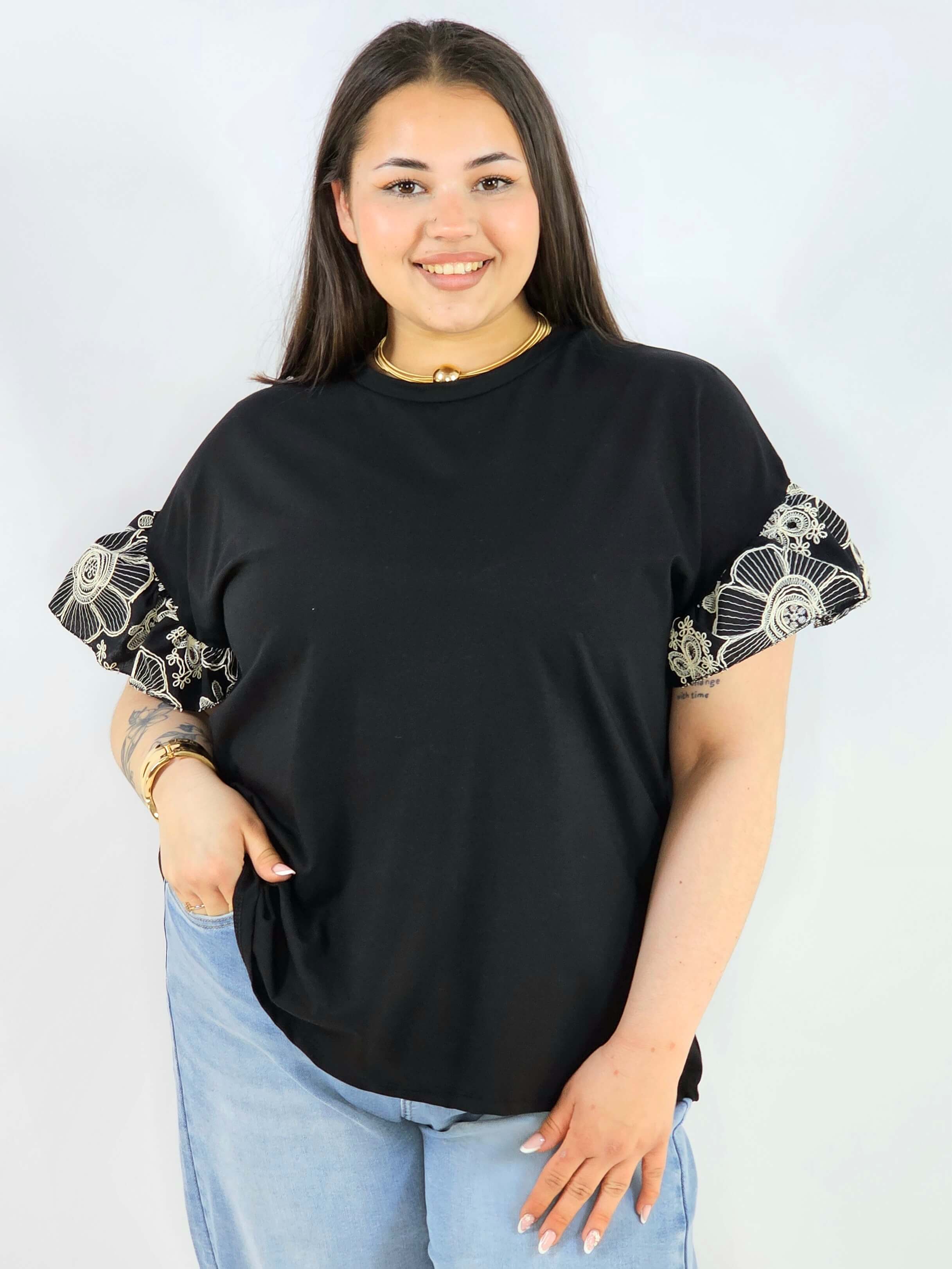 Bluzka plus size z ozdobnymi rękawami elegancka i wygodna XXL Stylowa XL