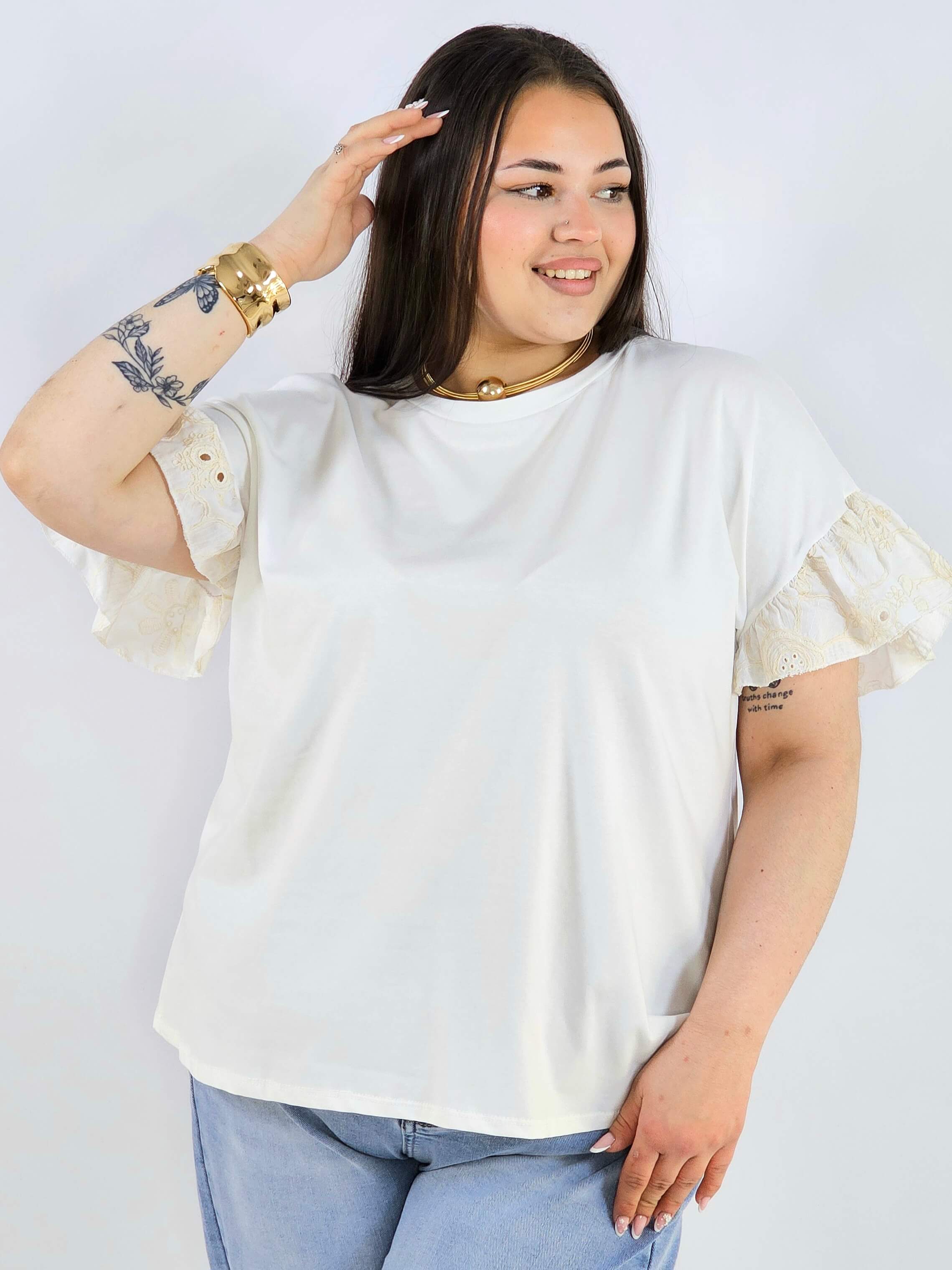 Bluzka plus size z ozdobnymi rękawami elegancka i wygodna XXL Stylowa XL