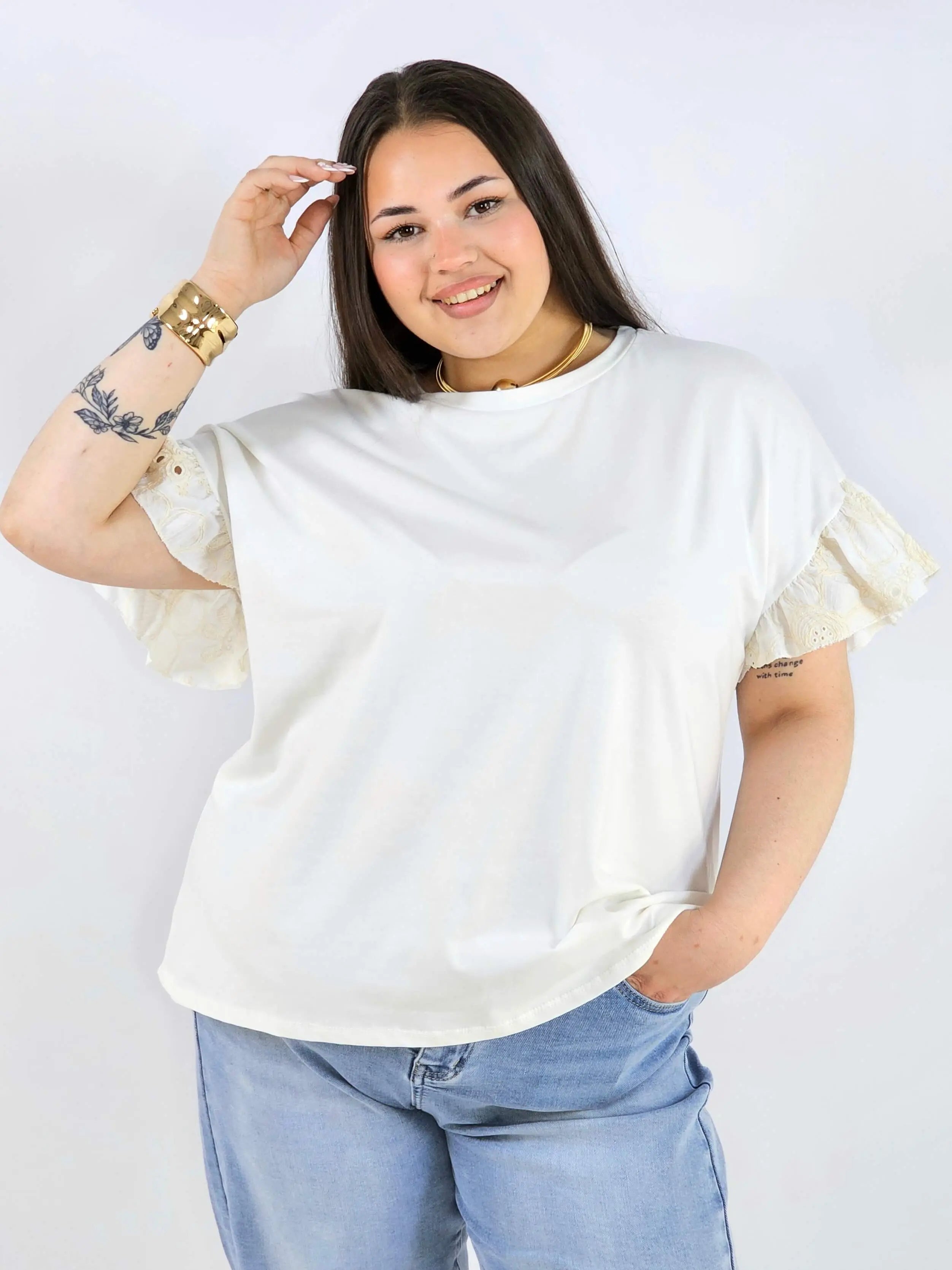 Bluzka plus size z ozdobnymi rękawami elegancka i wygodna XXL Stylowa XL