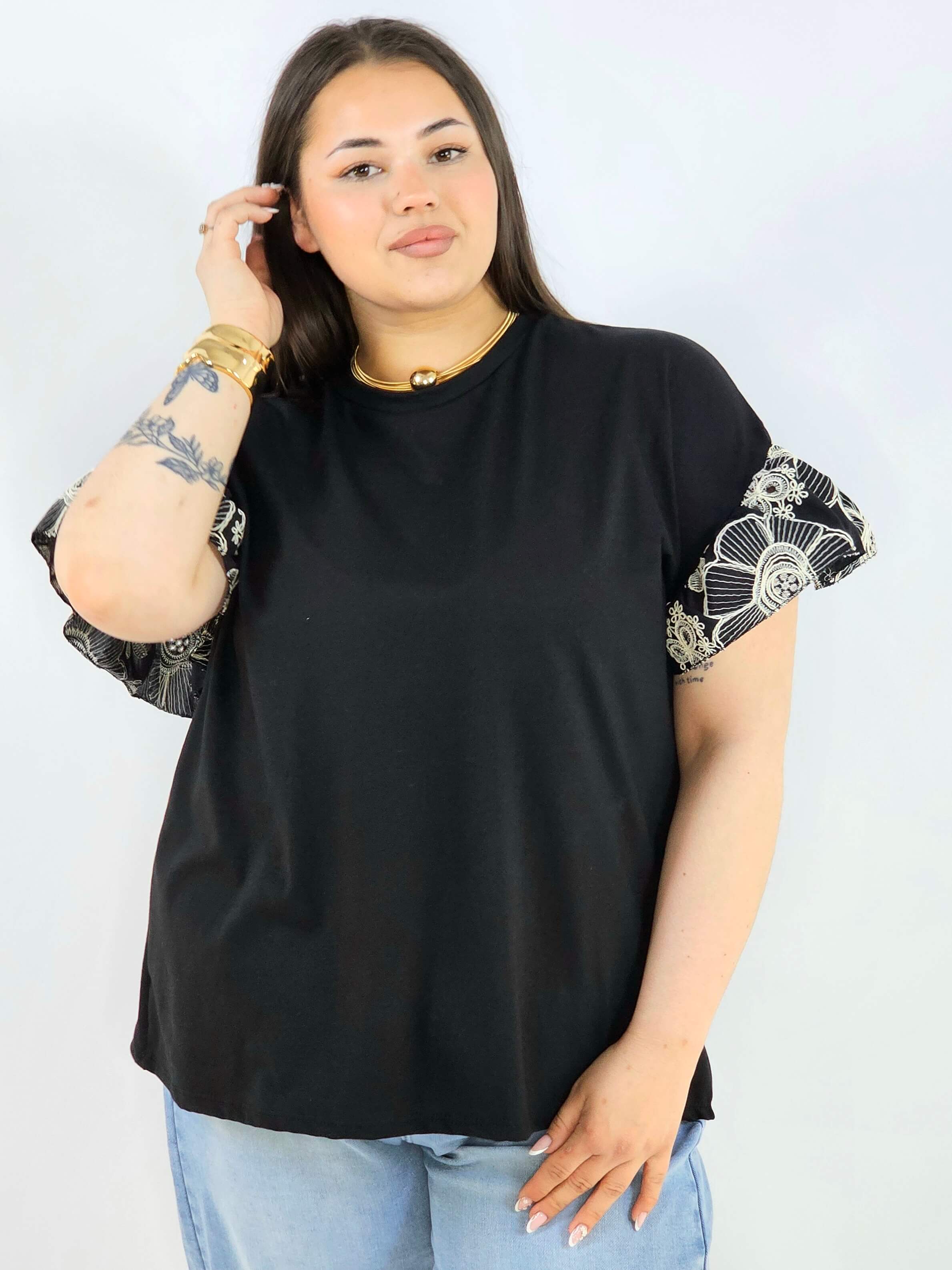 Bluzka plus size z ozdobnymi rękawami elegancka i wygodna XXL Stylowa XL