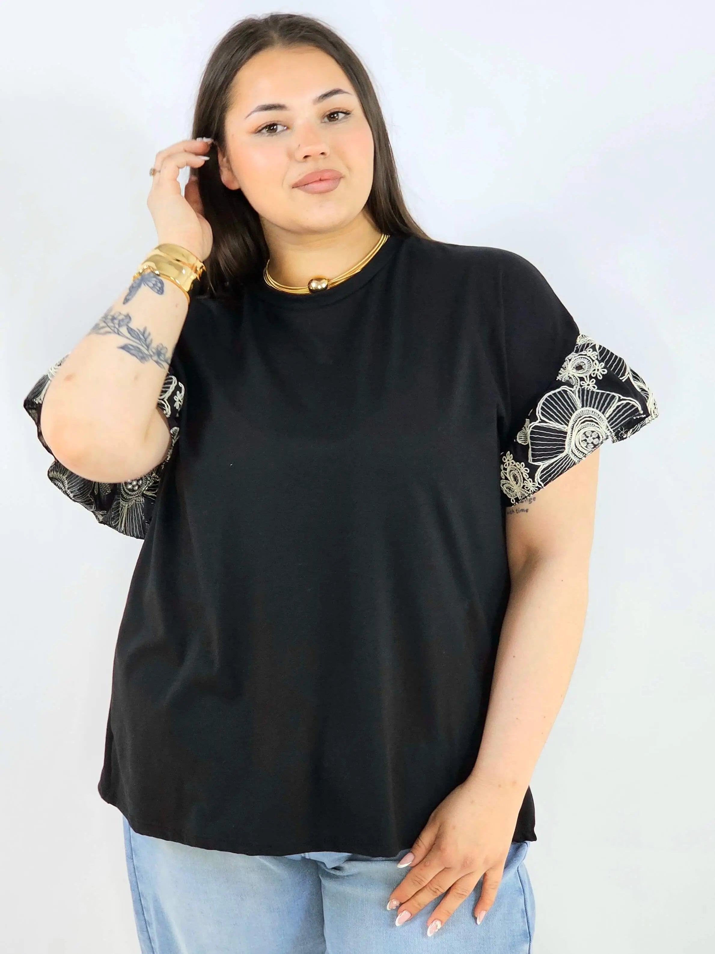 Bluzka plus size z ozdobnymi rękawami elegancka i wygodna XXL Stylowa XL