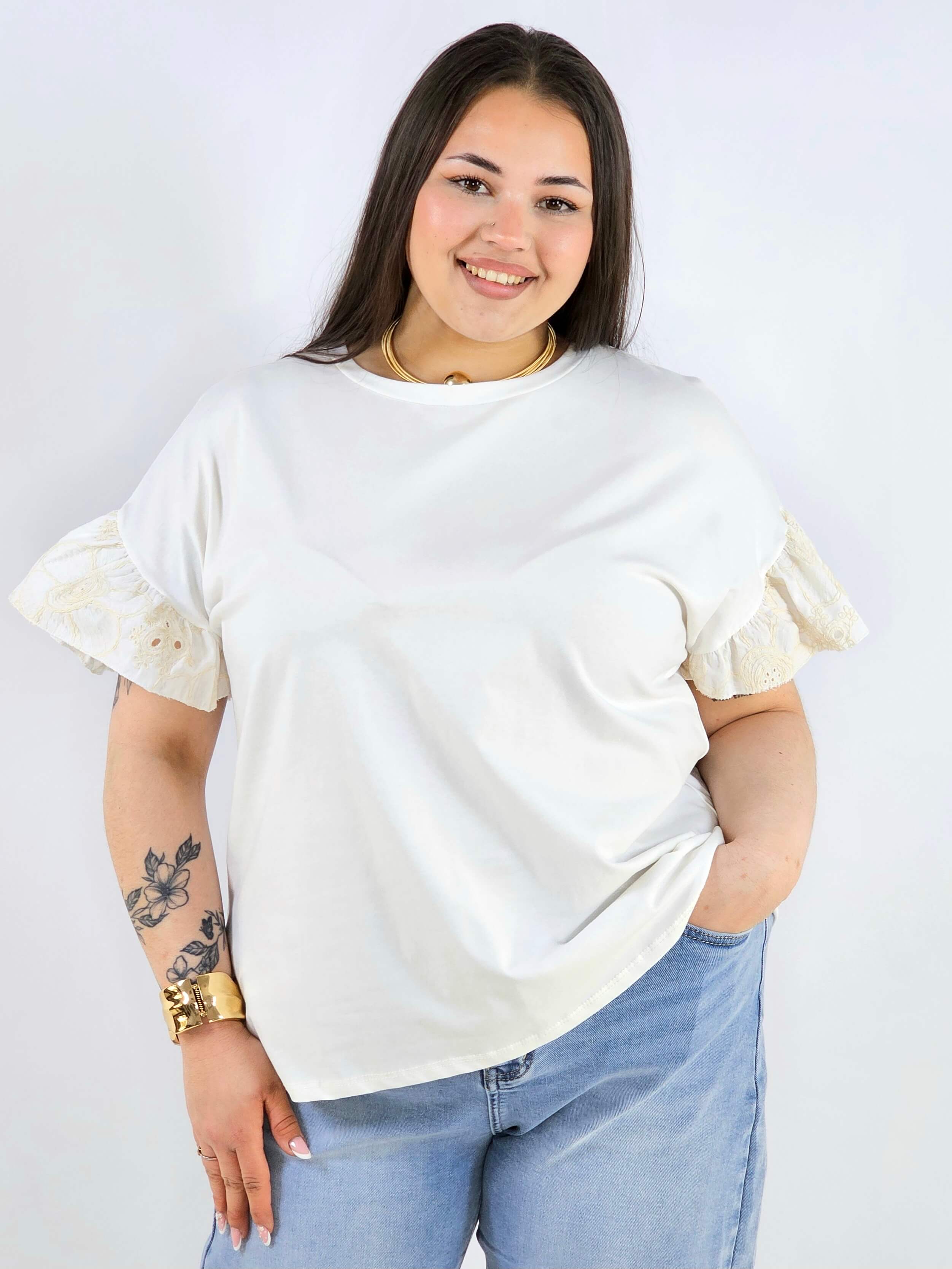 Bluzka plus size z ozdobnymi rękawami elegancka i wygodna XXL Stylowa XL