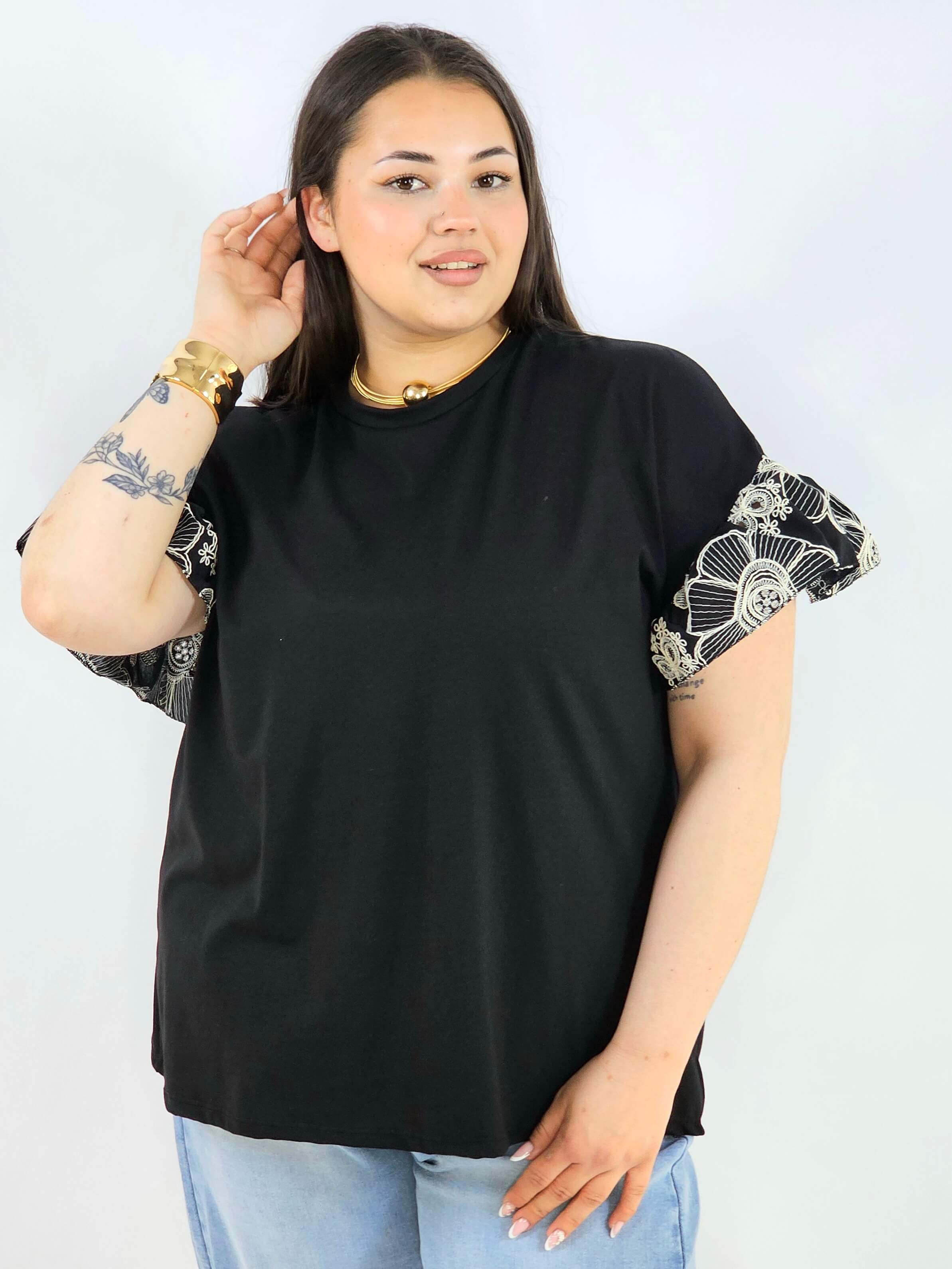 Bluzka plus size z ozdobnymi rękawami elegancka i wygodna XXL Stylowa XL