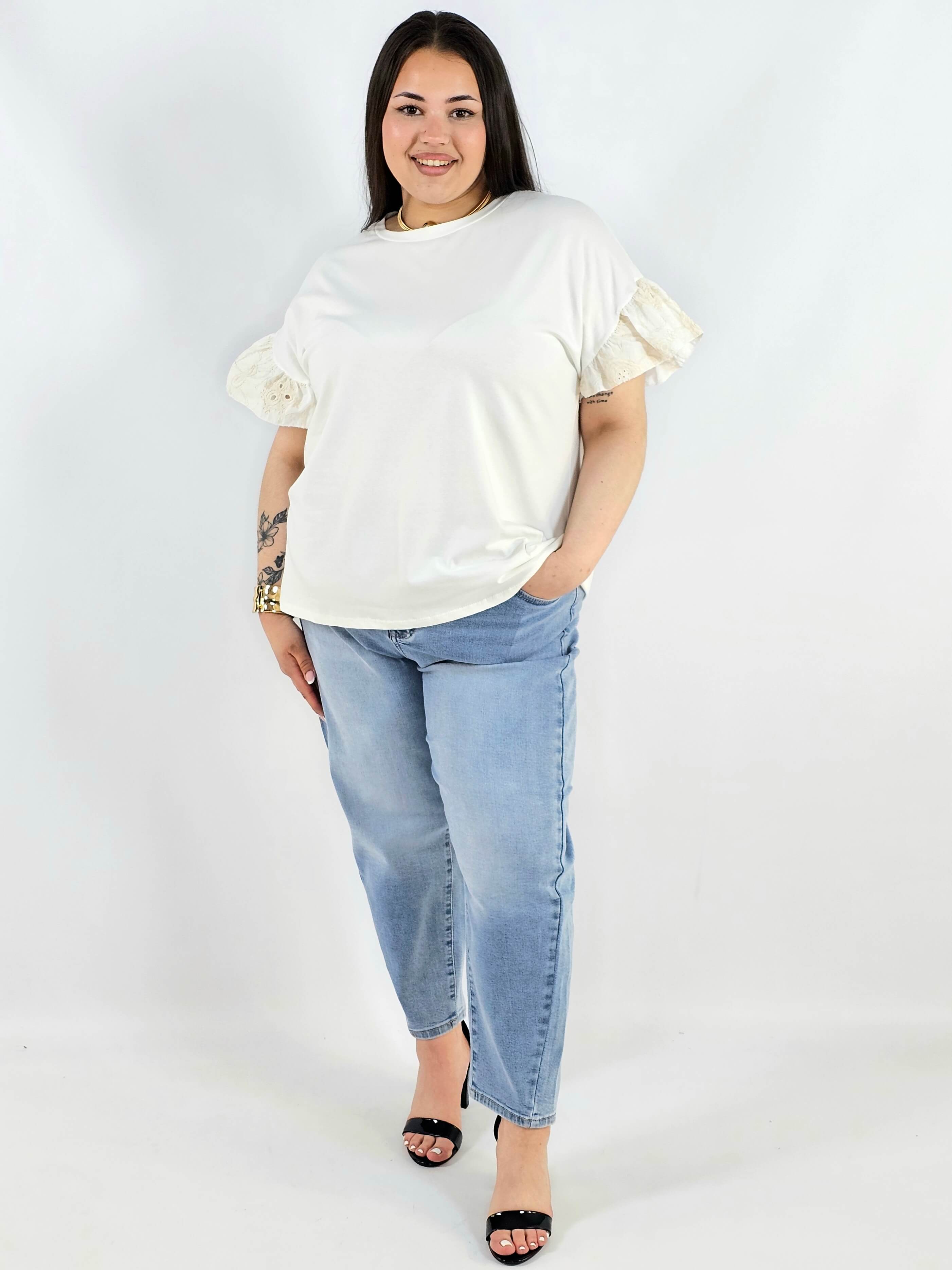 Bluzka plus size z ozdobnymi rękawami elegancka i wygodna XXL Stylowa XL