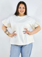 Bluzka plus size z ozdobnymi rękawami elegancka i wygodna XXL Stylowa XL