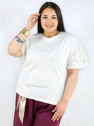Bluzka plus size z ozdobnymi rękawami haftowanymi lekka i kobieca Stylowa XL