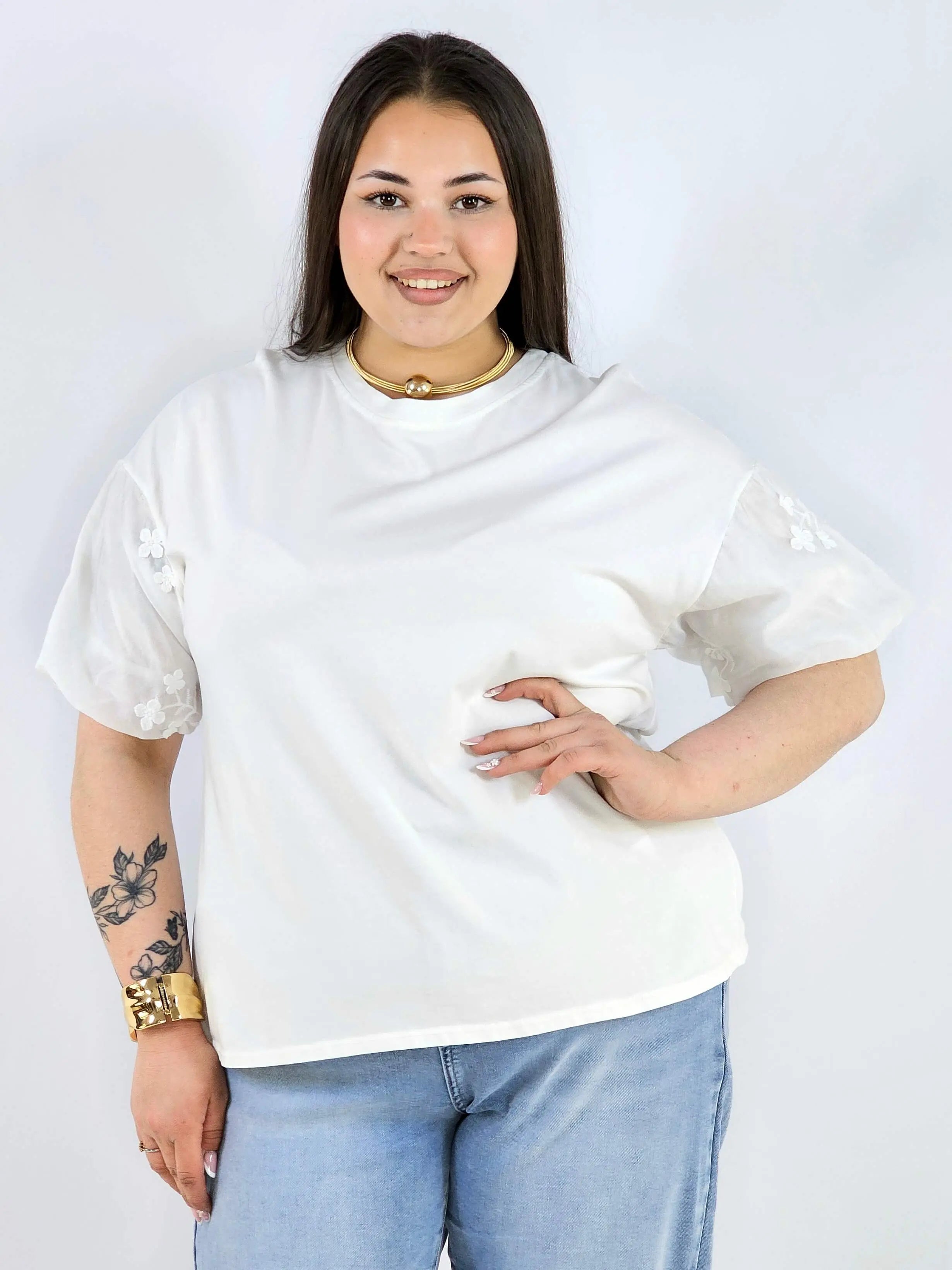 Bluzka plus size z ozdobnymi rękawami lekka i wygodna na co dzień Stylowa XL