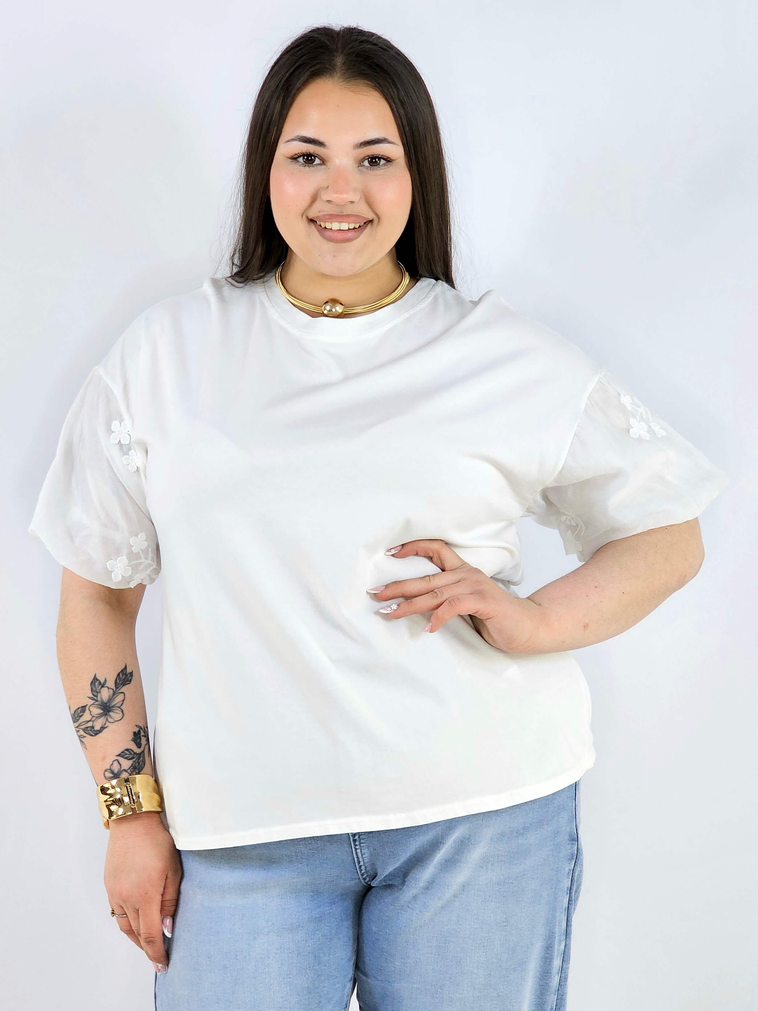 Bluzka plus size z ozdobnymi rękawami lekka i wygodna na co dzień Stylowa XL