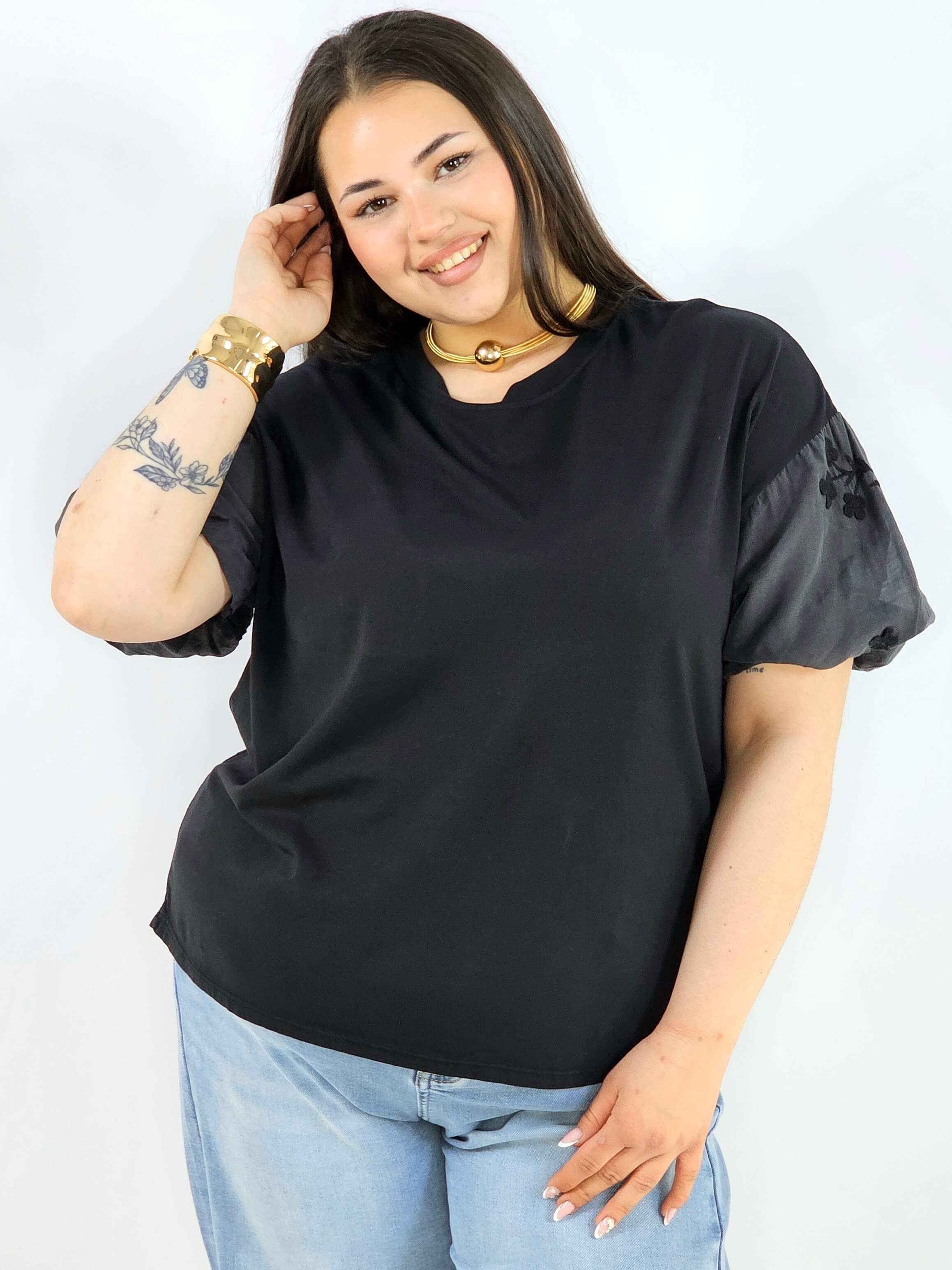 Bluzka plus size z ozdobnymi rękawami lekka i wygodna na co dzień Stylowa XL