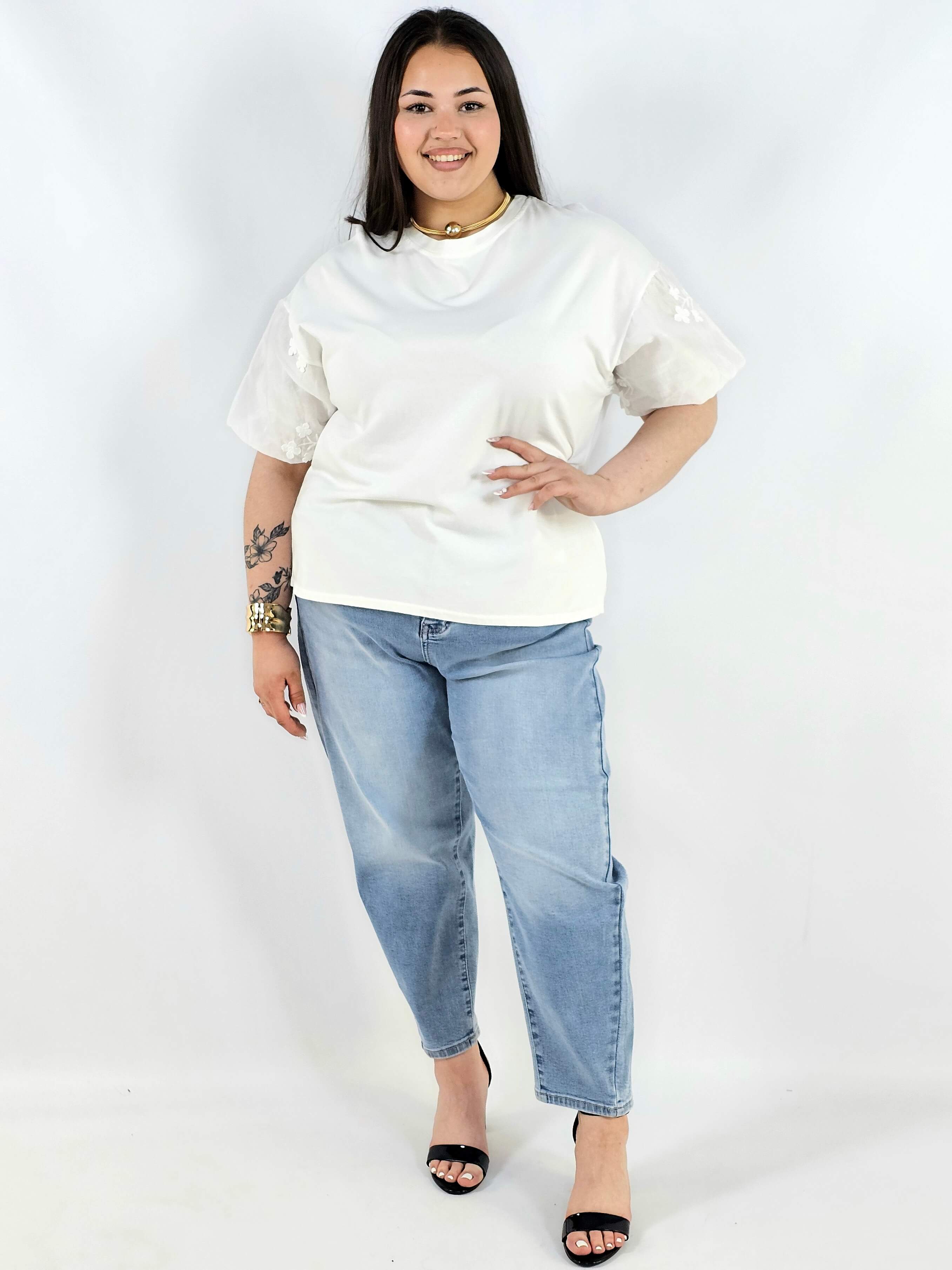 Bluzka plus size z ozdobnymi rękawami lekka i wygodna na co dzień Stylowa XL