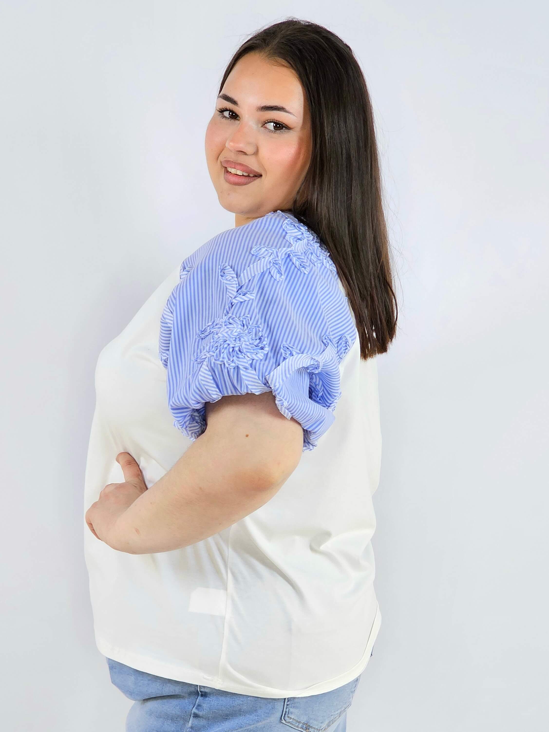 Bluzka plus size z ozdobnymi rękawami w paski lekka i stylowa na wiosnę Stylowa XL