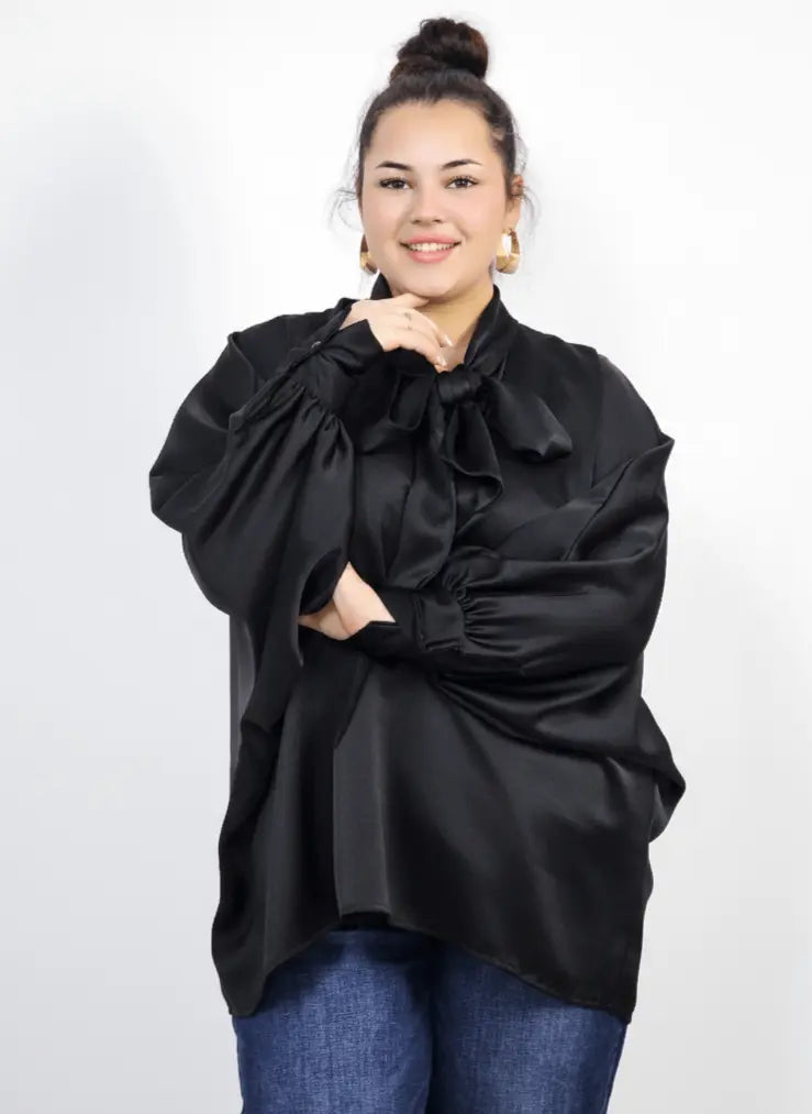 Bluzka plus size z wiązaniem przy szyi – elegancka bluzka XXL do stylizacji codziennych i wizytowych Stylowa XL
