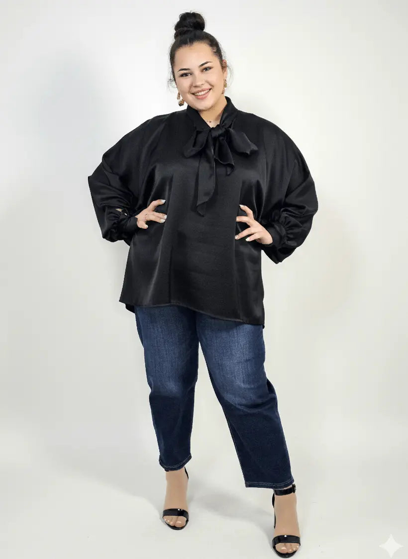Bluzka plus size z wiązaniem przy szyi – elegancka bluzka XXL do stylizacji codziennych i wizytowych Stylowa XL