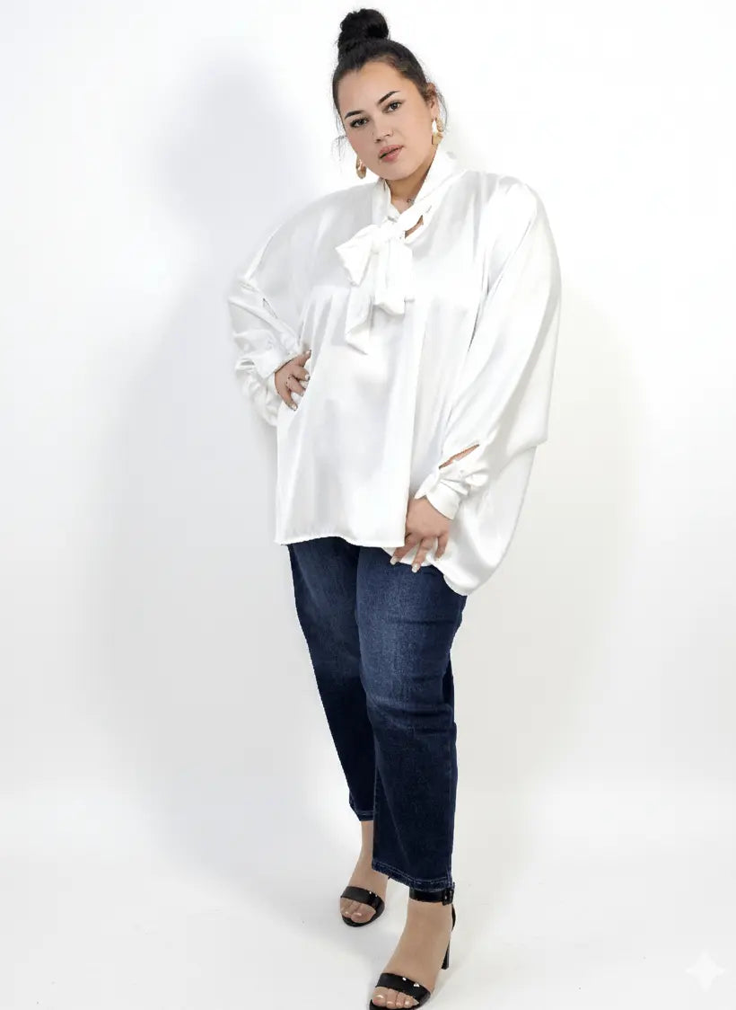 Bluzka plus size z wiązaniem przy szyi – elegancka bluzka XXL do stylizacji codziennych i wizytowych Stylowa XL