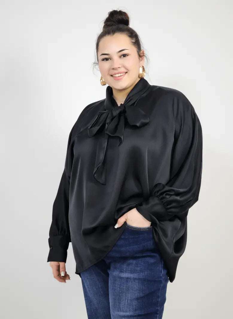 Bluzka plus size z wiązaniem przy szyi – elegancka bluzka XXL do stylizacji codziennych i wizytowych Stylowa XL