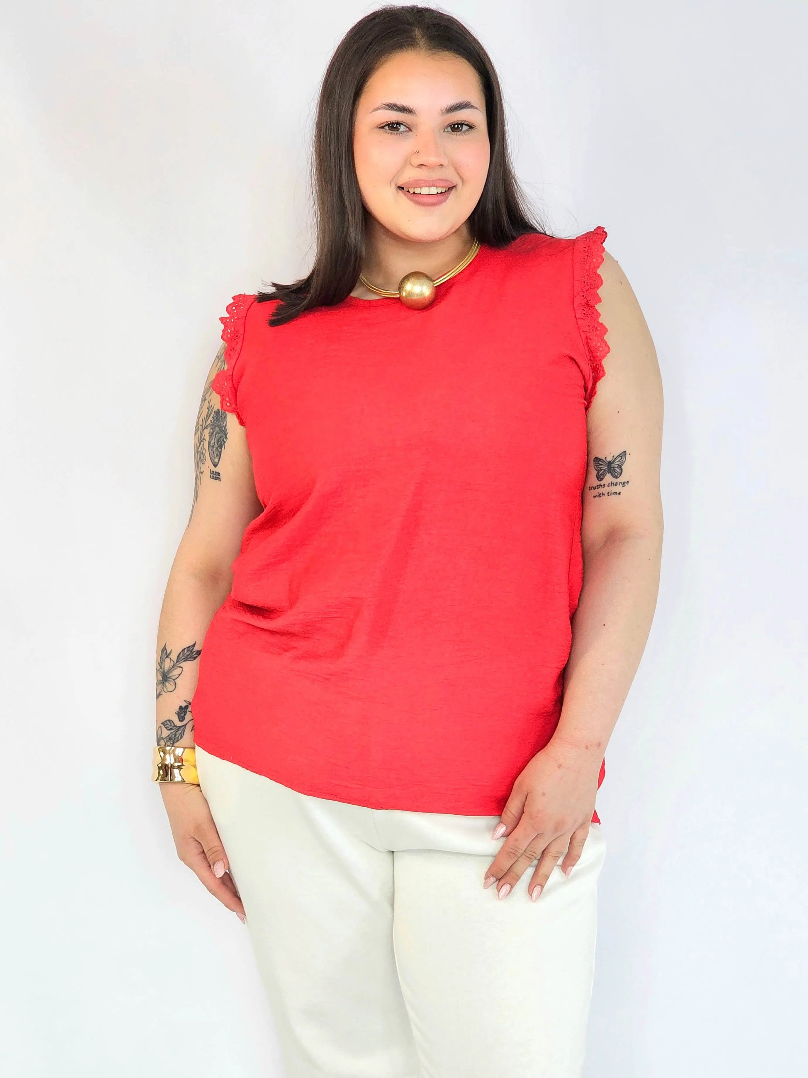 Bluzka plus size z wiskozy – lekka bluzka damska XXL z haftowanym rękawem Stylowa XL