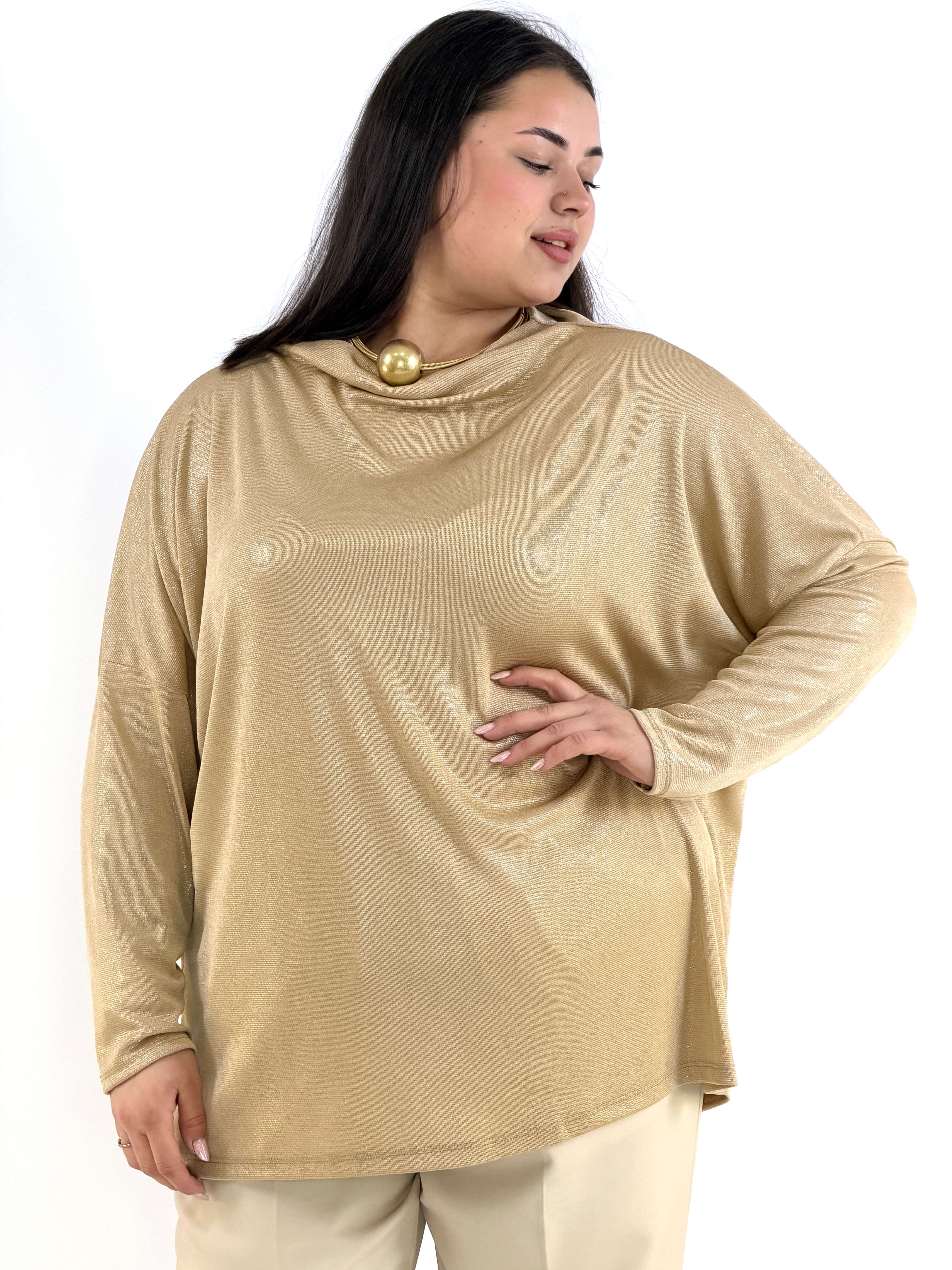 Bluzka plus size złota – elegancka bluzka XXL z połyskiem Stylowa XL