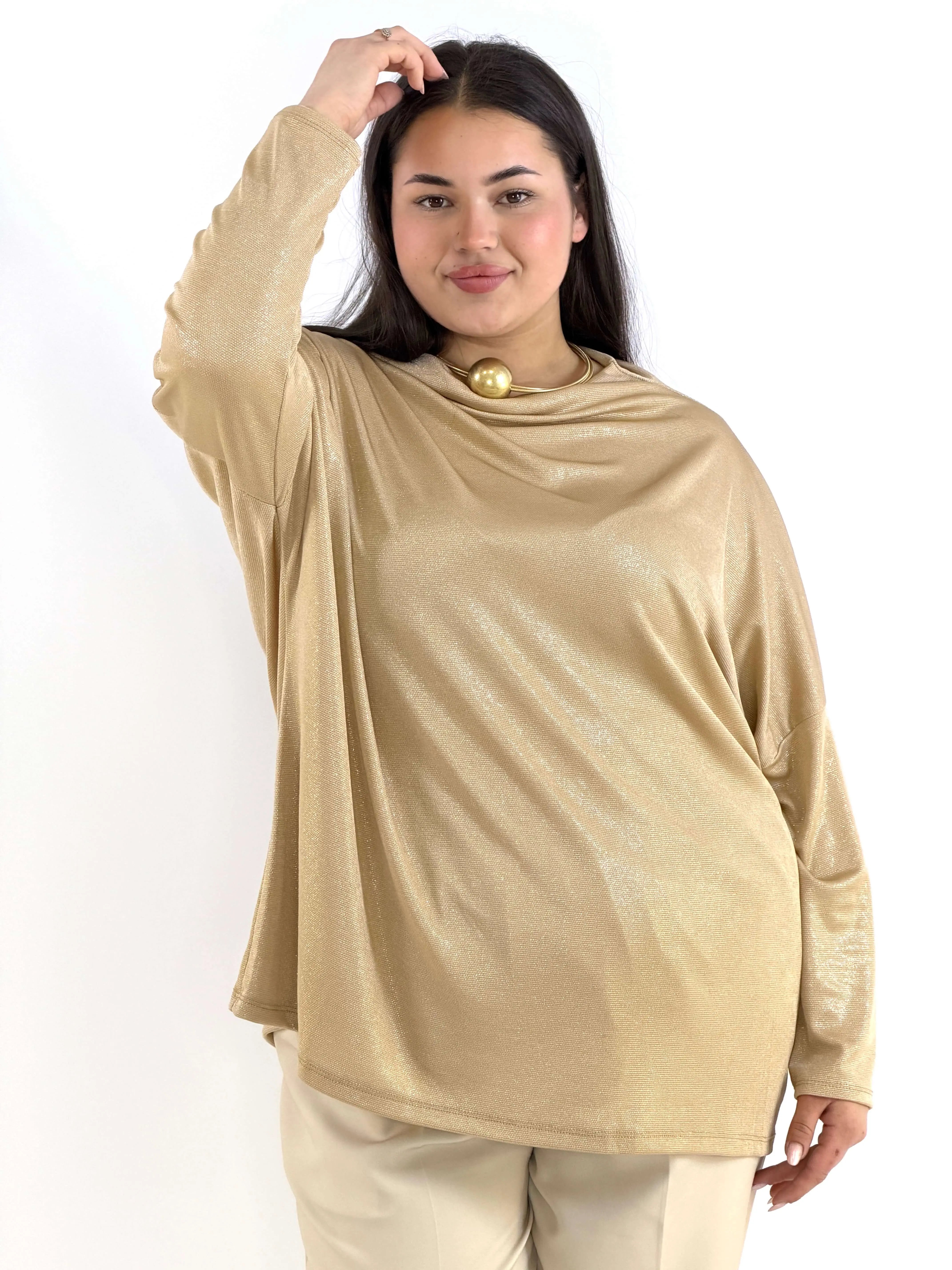 Bluzka plus size złota – elegancka bluzka XXL z połyskiem Stylowa XL